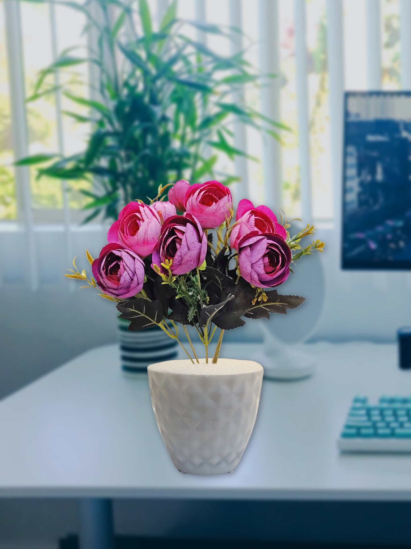 ARTSY® Artificial flowers with pot for Home decoration, table top, office decor, peony flowers, craft, gift, 35 cm height, Purple, Pack of 1 Piece