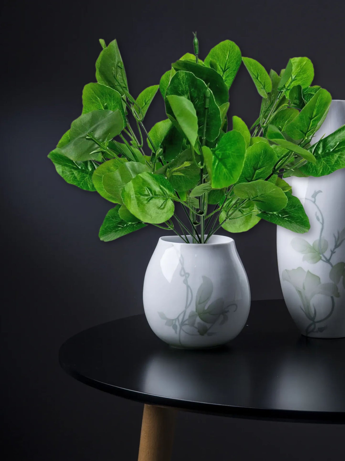 Artificial plants for home decor, maple plant leaves bunch for pot/vase, home/office decor, gift, craft, artificial flowers, without vase, combo pack of 2 pieces, 30 cm height, Dark green