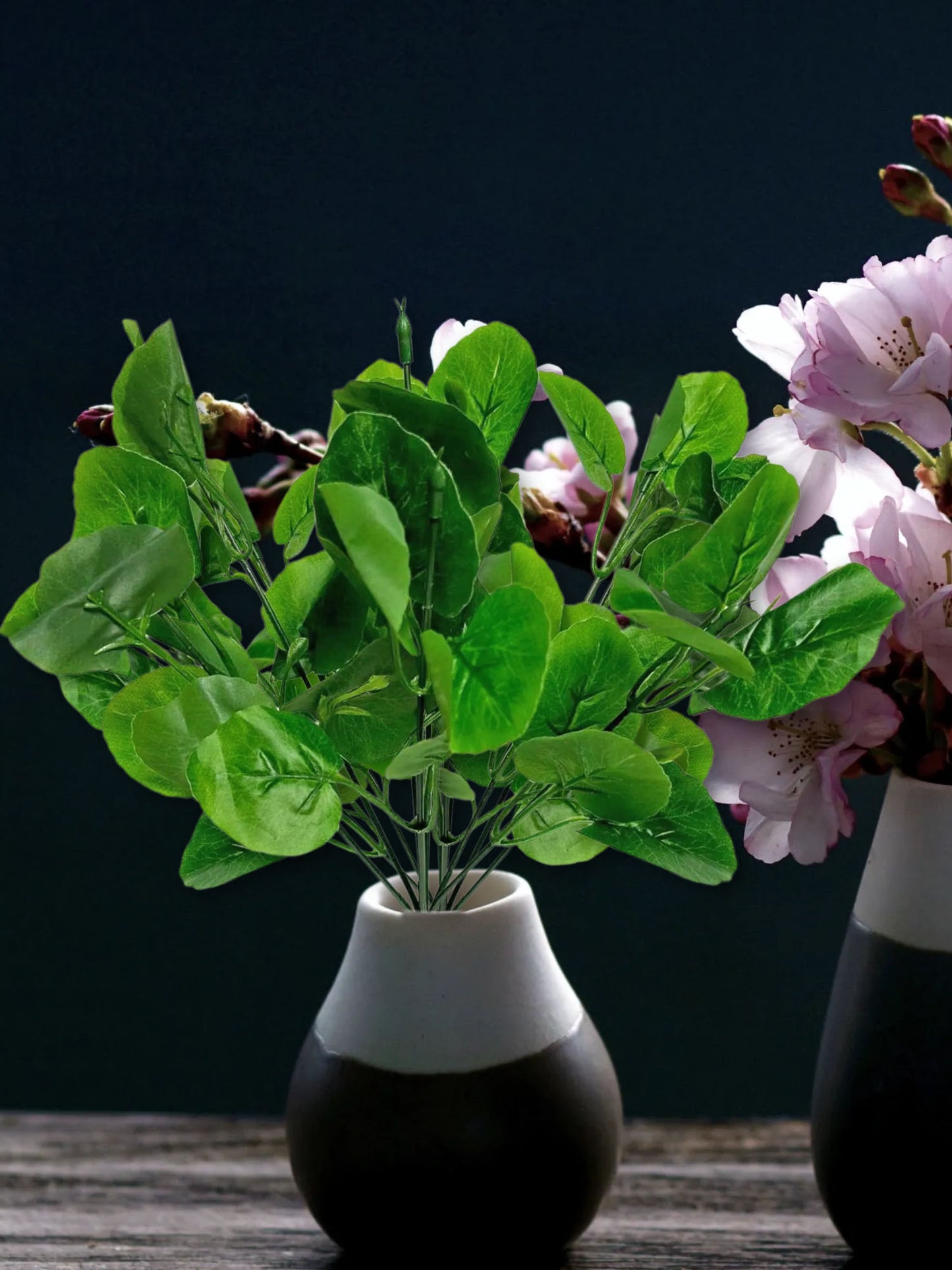 Artificial plants for home decor, maple plant leaves bunch for pot/vase, home/office decor, gift, craft, artificial flowers, without vase, combo pack of 2 pieces, 30 cm height, Dark green