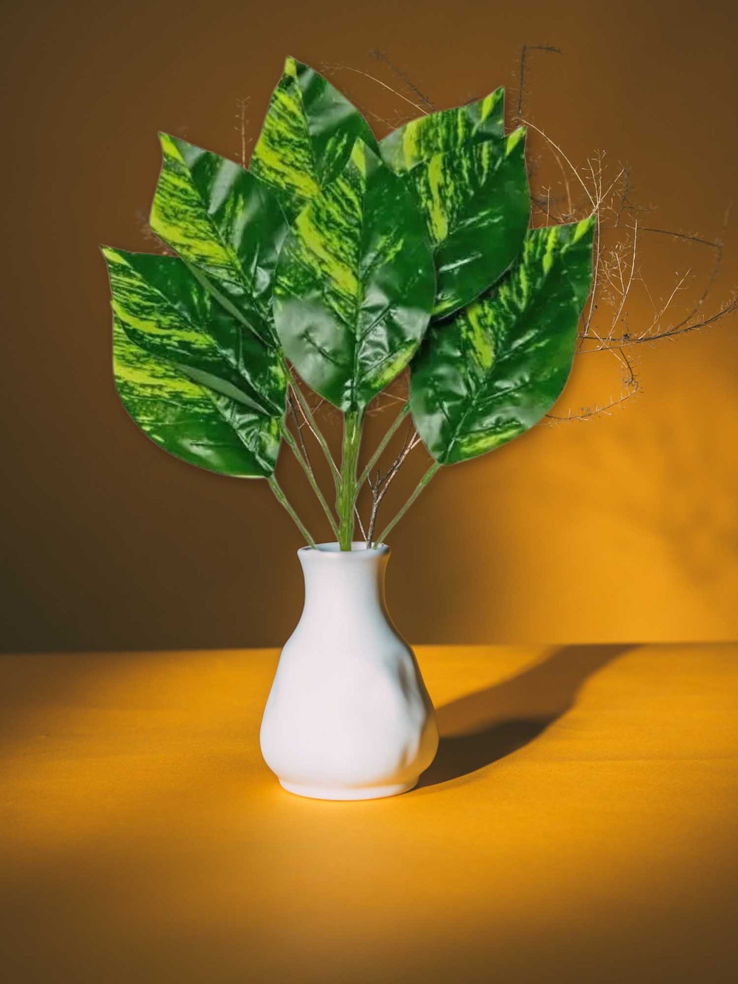 Artificial plants for home decor, big plant leaves bunch for pot/vase, home/office decor, gift, craft, artificial flowers, without vase, Pack of 1 piece, 45 cm height, Yellow Green