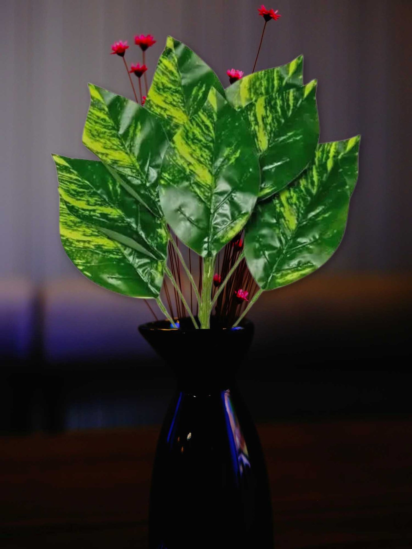 Artificial plants for home decor, big plant leaves bunch for pot/vase, home/office decor, gift, craft, artificial flowers, without vase, Pack of 1 piece, 45 cm height, Yellow Green