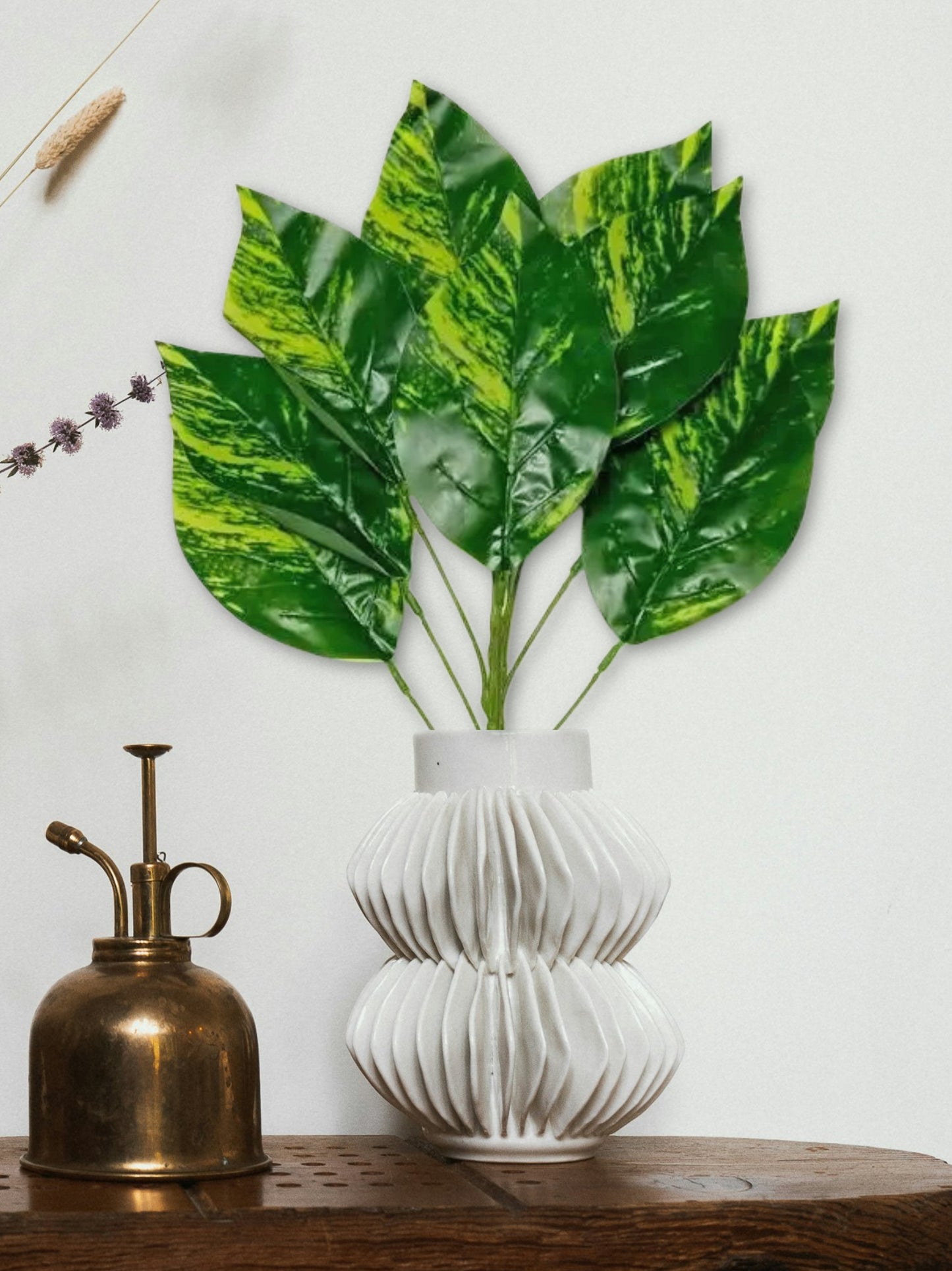 Artificial plants for home decor, big plant leaves bunch for pot/vase, home/office decor, gift, craft, artificial flowers, without vase, Pack of 1 piece, 45 cm height, Yellow Green