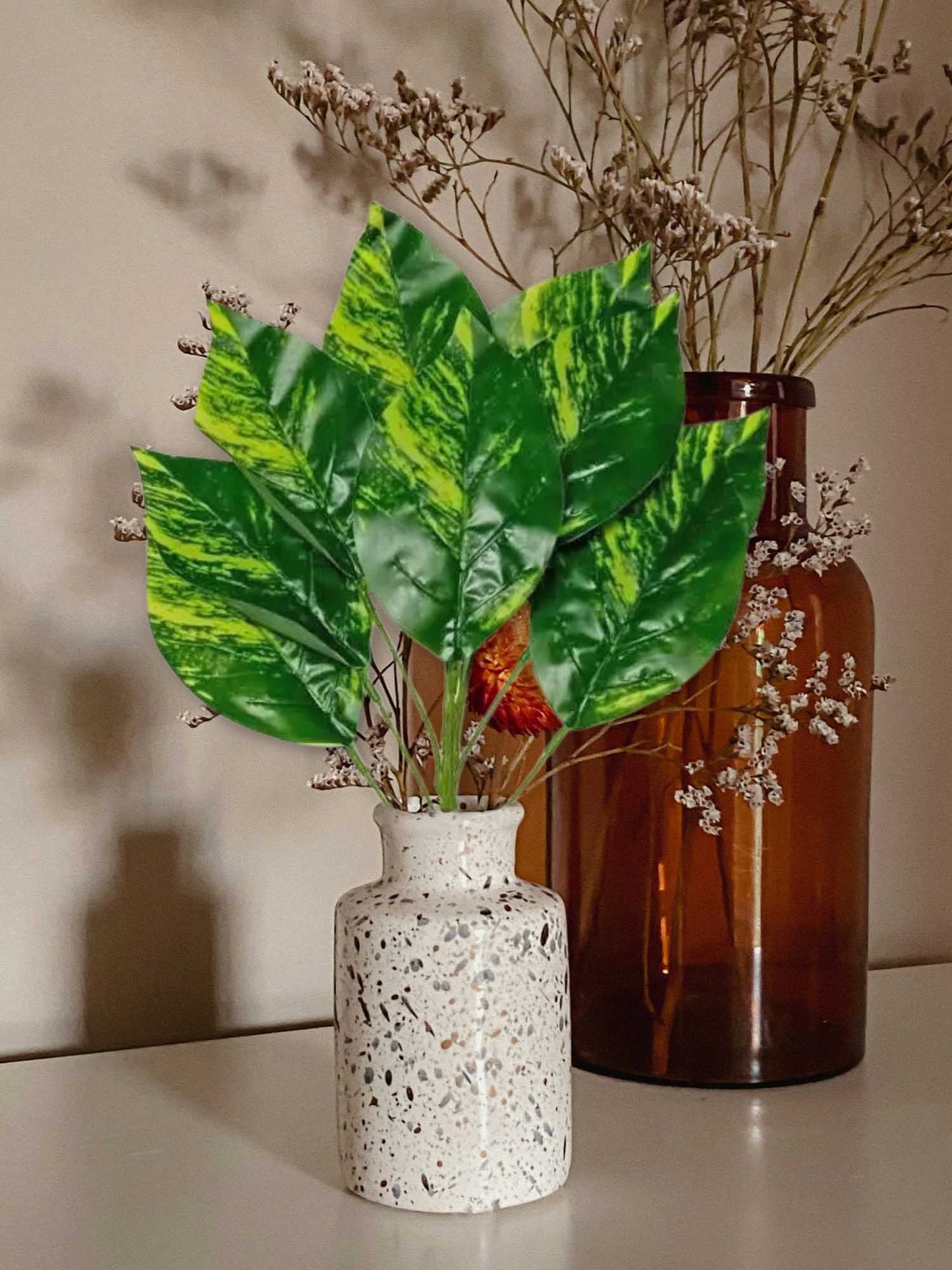Artificial plants for home decor, big plant leaves bunch for pot/vase, home/office decor, gift, craft, artificial flowers, without vase, Pack of 1 piece, 45 cm height, Yellow Green
