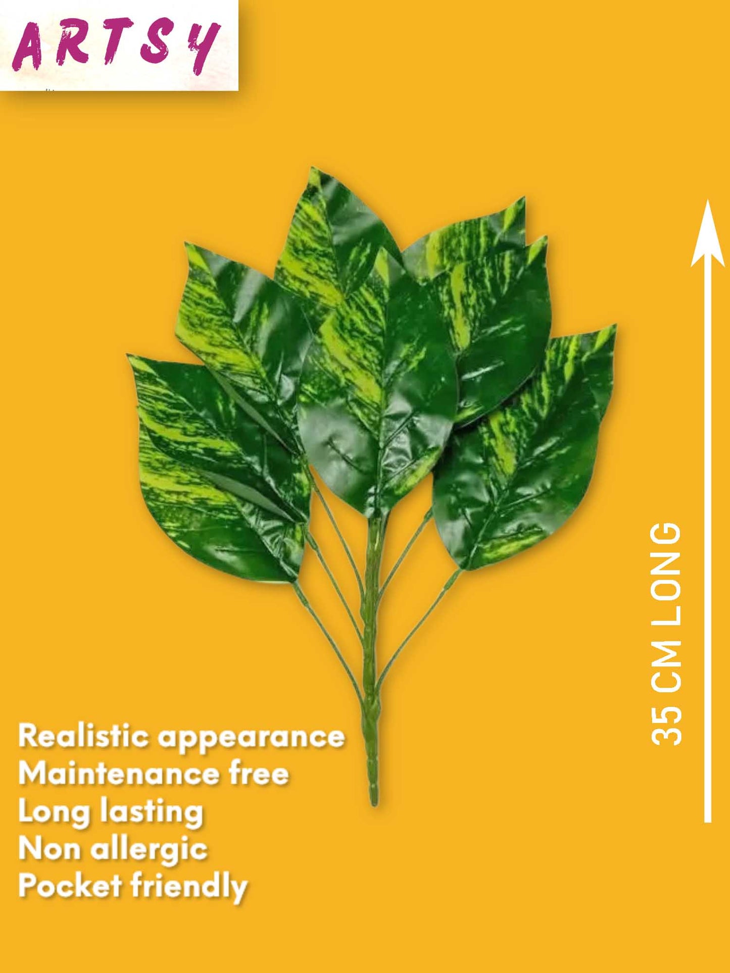 Artificial plants for home decor, big plant leaves bunch for pot/vase, home/office decor, gift, craft, artificial flowers, without vase, Pack of 1 piece, 45 cm height, Yellow Green