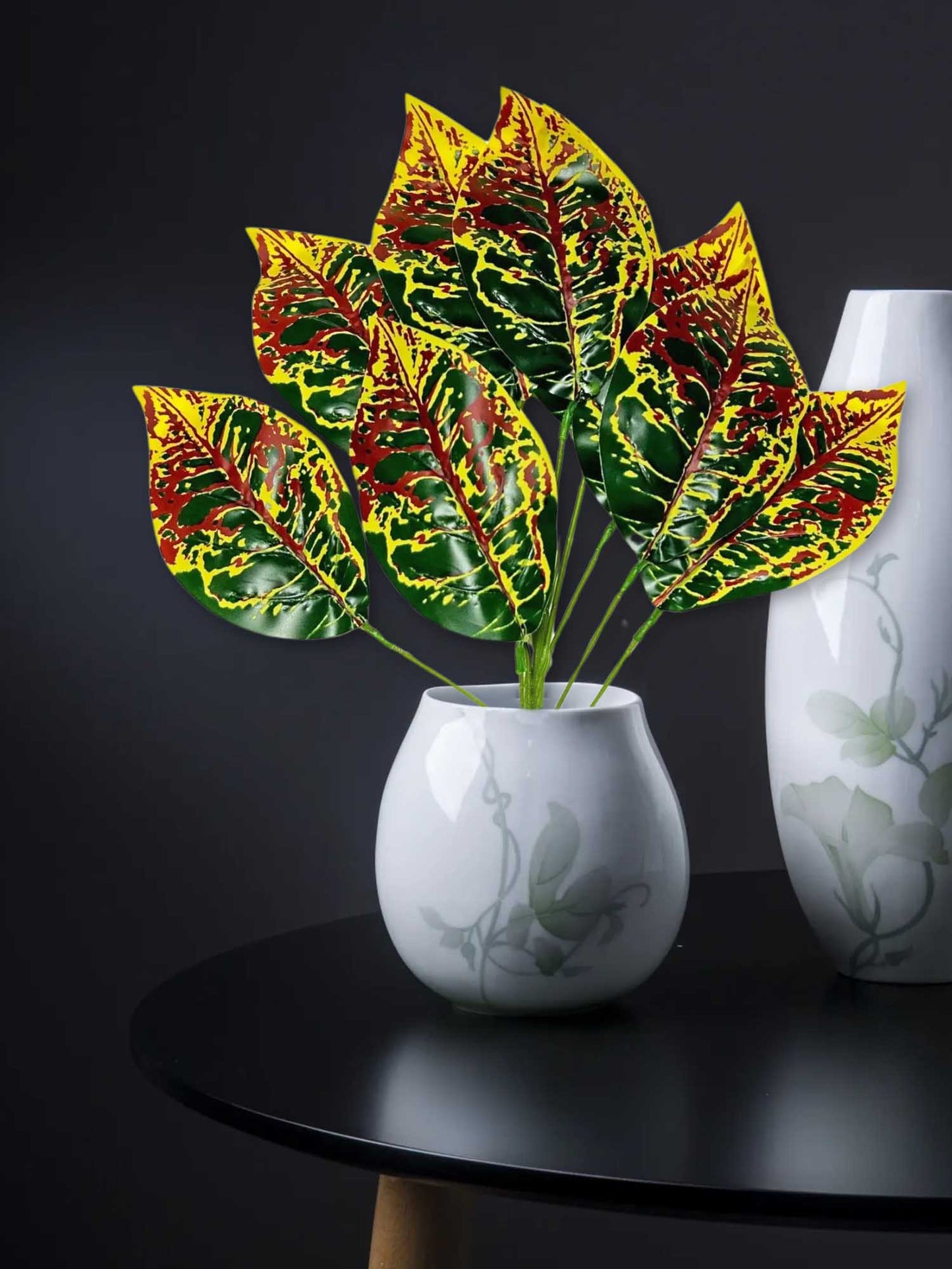 Artificial plants for home decor, big plant leaves bunch for pot/vase, home/office decor, gift, craft, artificial flowers, without vase, Pack of 1 piece, 45 cm height, Orange Green