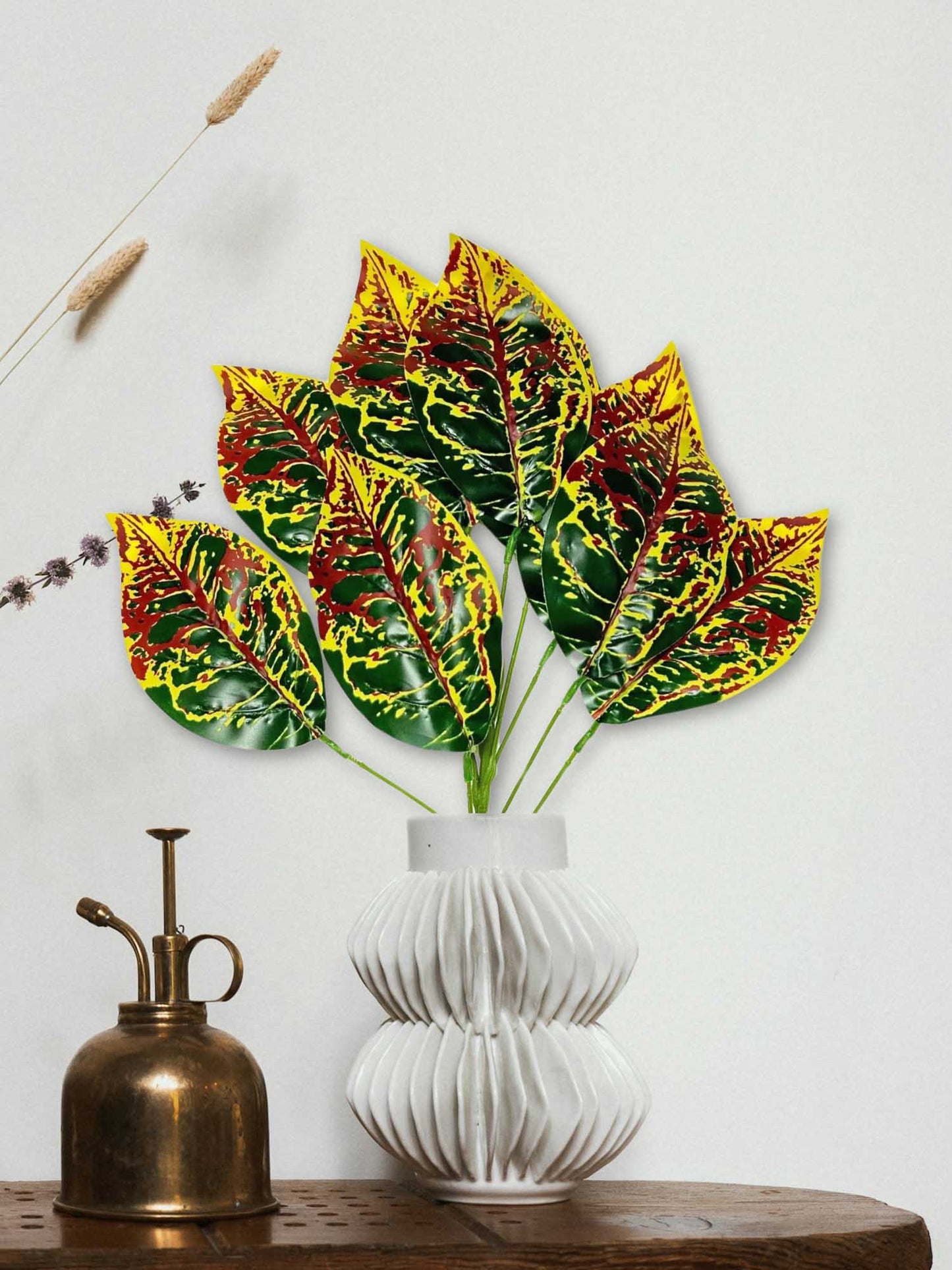 Artificial plants for home decor, big plant leaves bunch for pot/vase, home/office decor, gift, craft, artificial flowers, without vase, Pack of 1 piece, 45 cm height, Orange Green