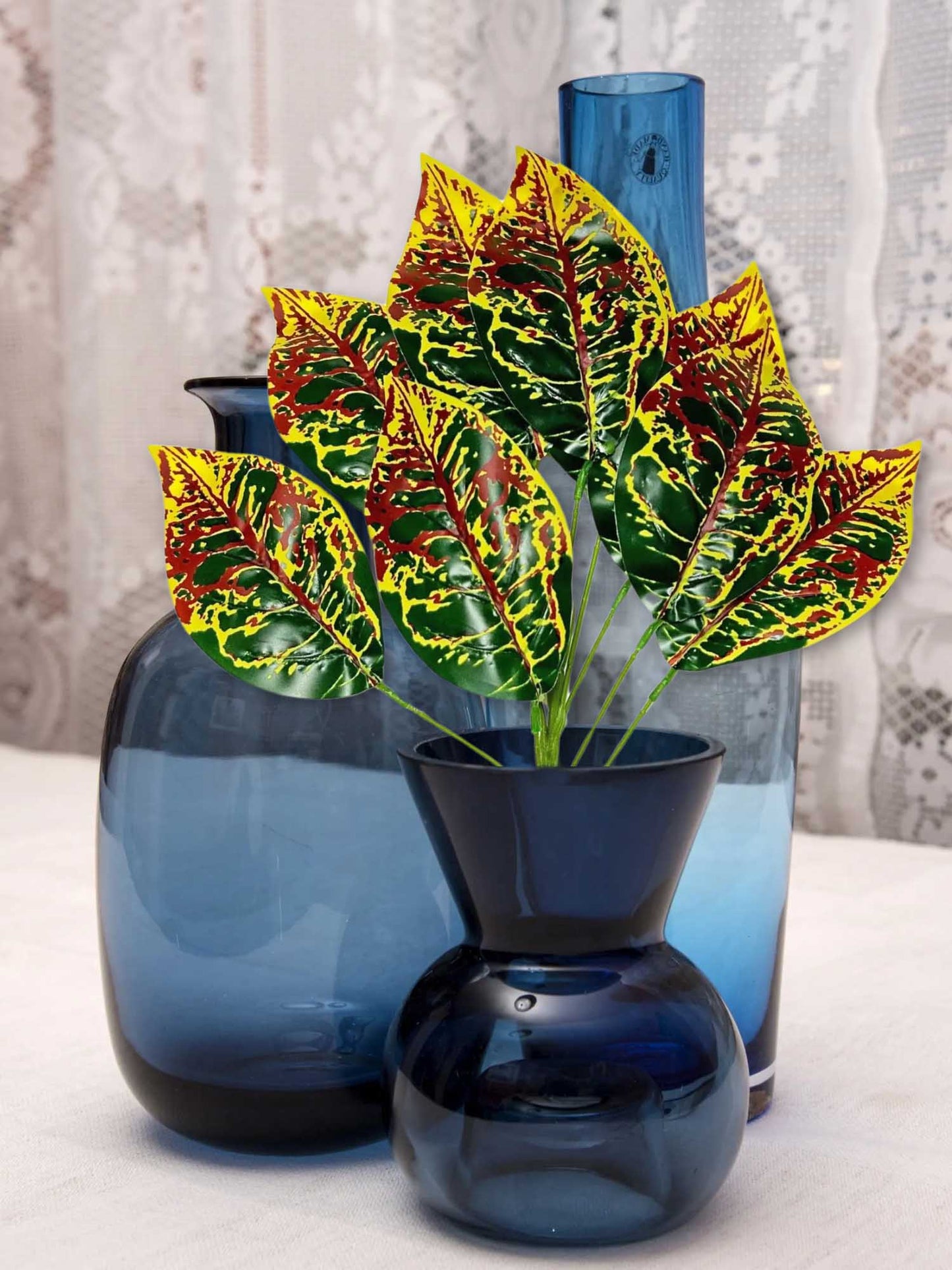 Artificial plants for home decor, big plant leaves bunch for pot/vase, home/office decor, gift, craft, artificial flowers, without vase, Pack of 1 piece, 45 cm height, Orange Green