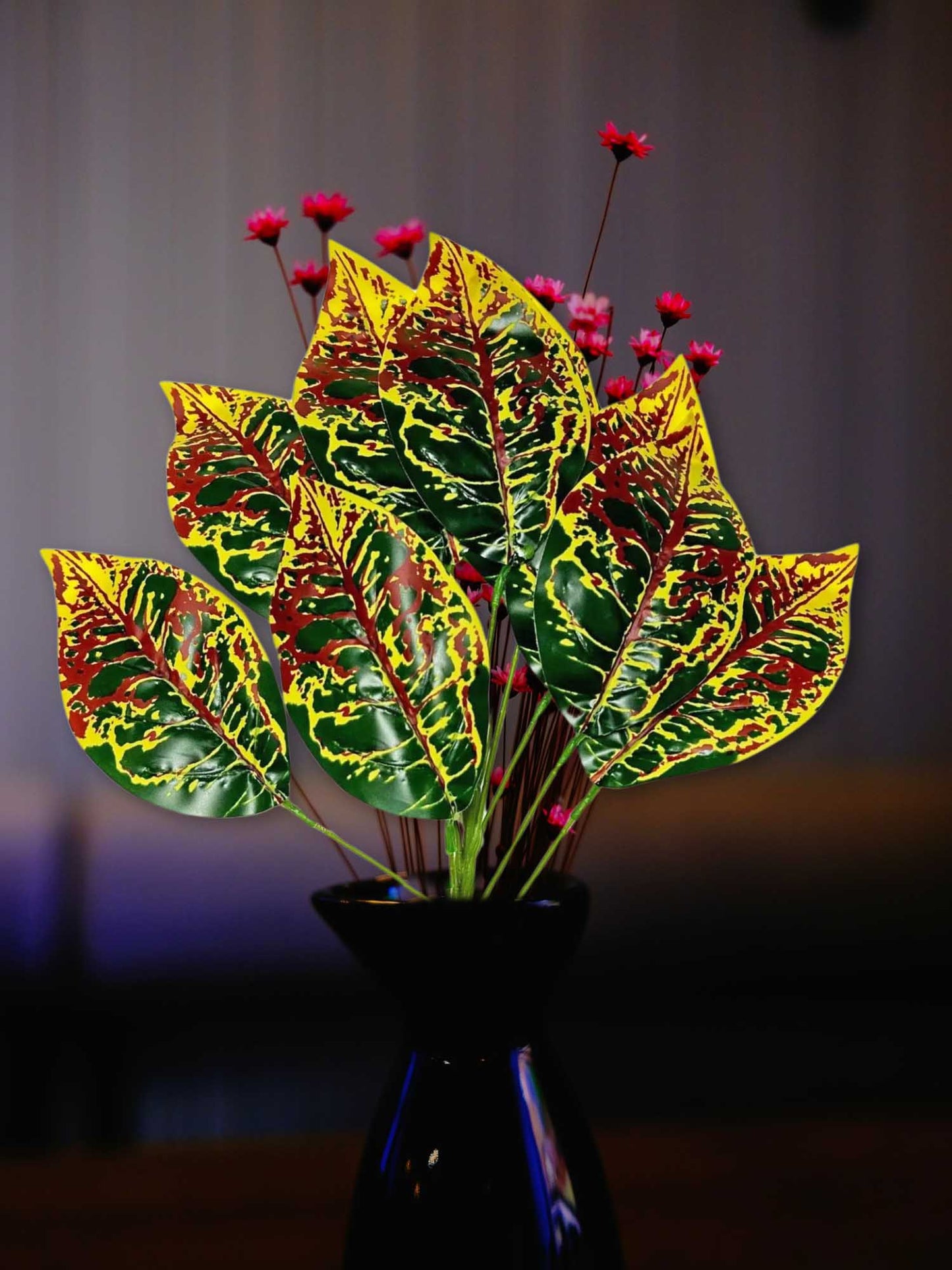 Artificial plants for home decor, big plant leaves bunch for pot/vase, home/office decor, gift, craft, artificial flowers, without vase, Pack of 1 piece, 45 cm height, Orange Green