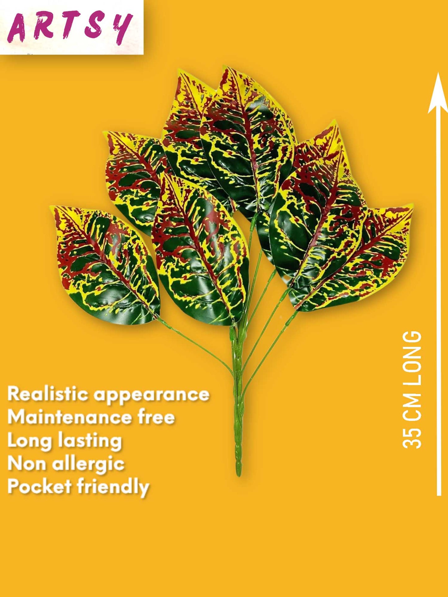 Artificial plants for home decor, big plant leaves bunch for pot/vase, home/office decor, gift, craft, artificial flowers, without vase, Pack of 1 piece, 45 cm height, Orange Green