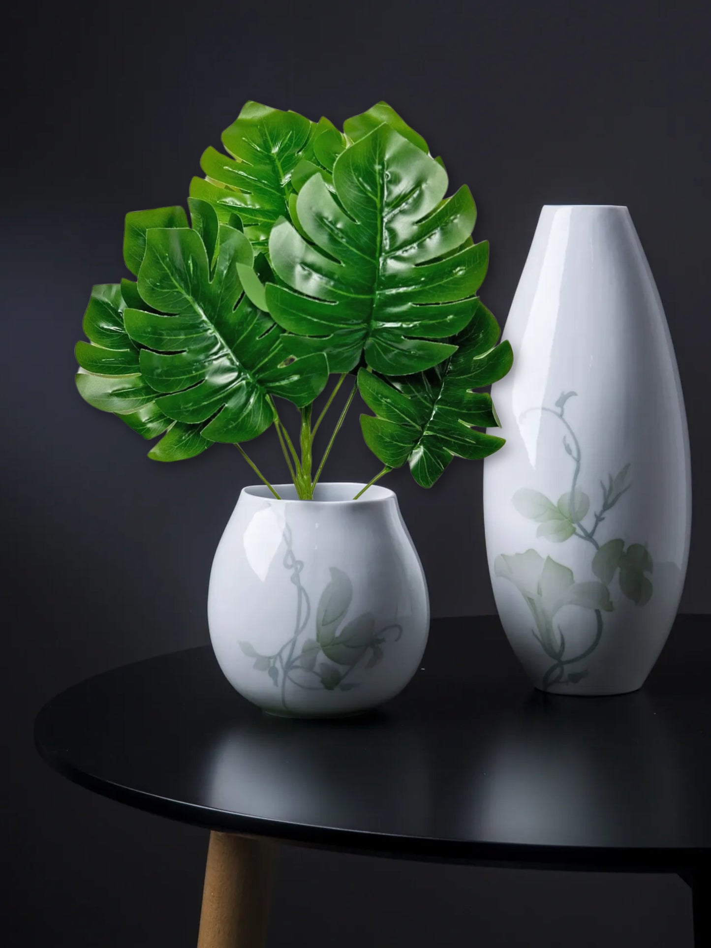 Artificial plants for home decor, big plant leaves bunch for pot/vase, home/office decor, gift, craft, artificial flowers, without vase, Pack of 1 piece, 45 cm height, Monstera Green