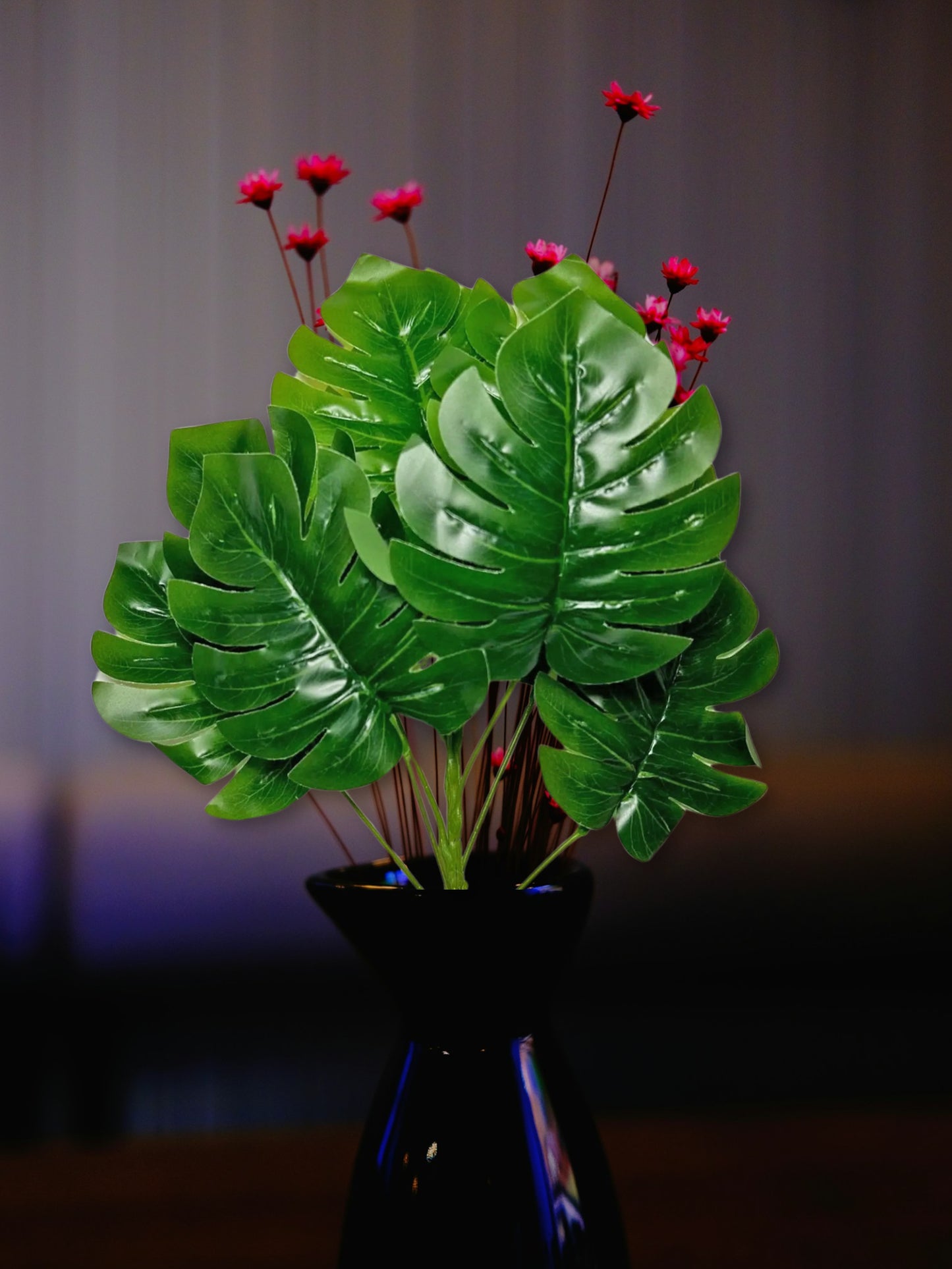 Artificial plants for home decor, big plant leaves bunch for pot/vase, home/office decor, gift, craft, artificial flowers, without vase, Pack of 1 piece, 45 cm height, Monstera Green