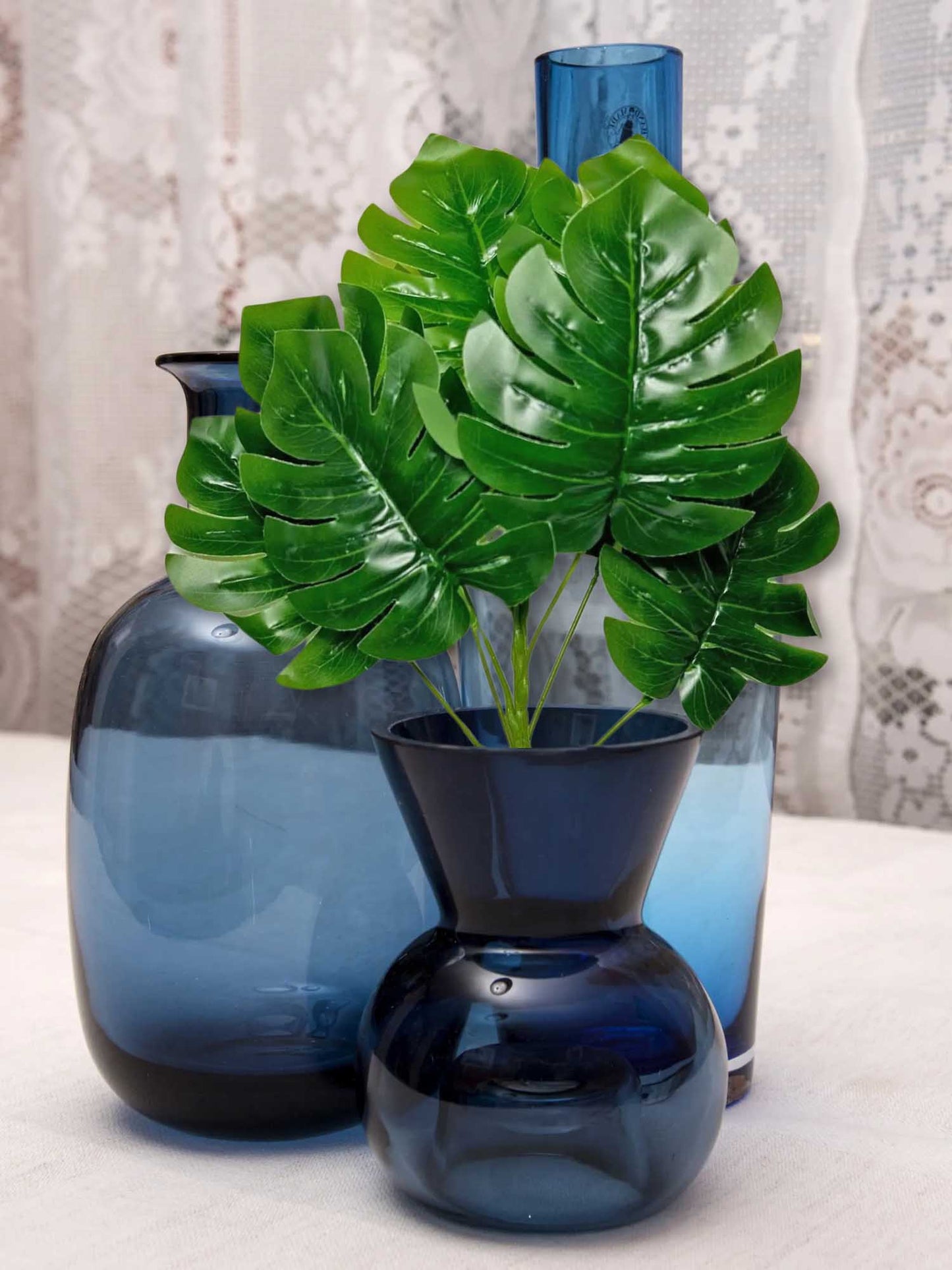 Artificial plants for home decor, big plant leaves bunch for pot/vase, home/office decor, gift, craft, artificial flowers, without vase, Pack of 1 piece, 45 cm height, Monstera Green