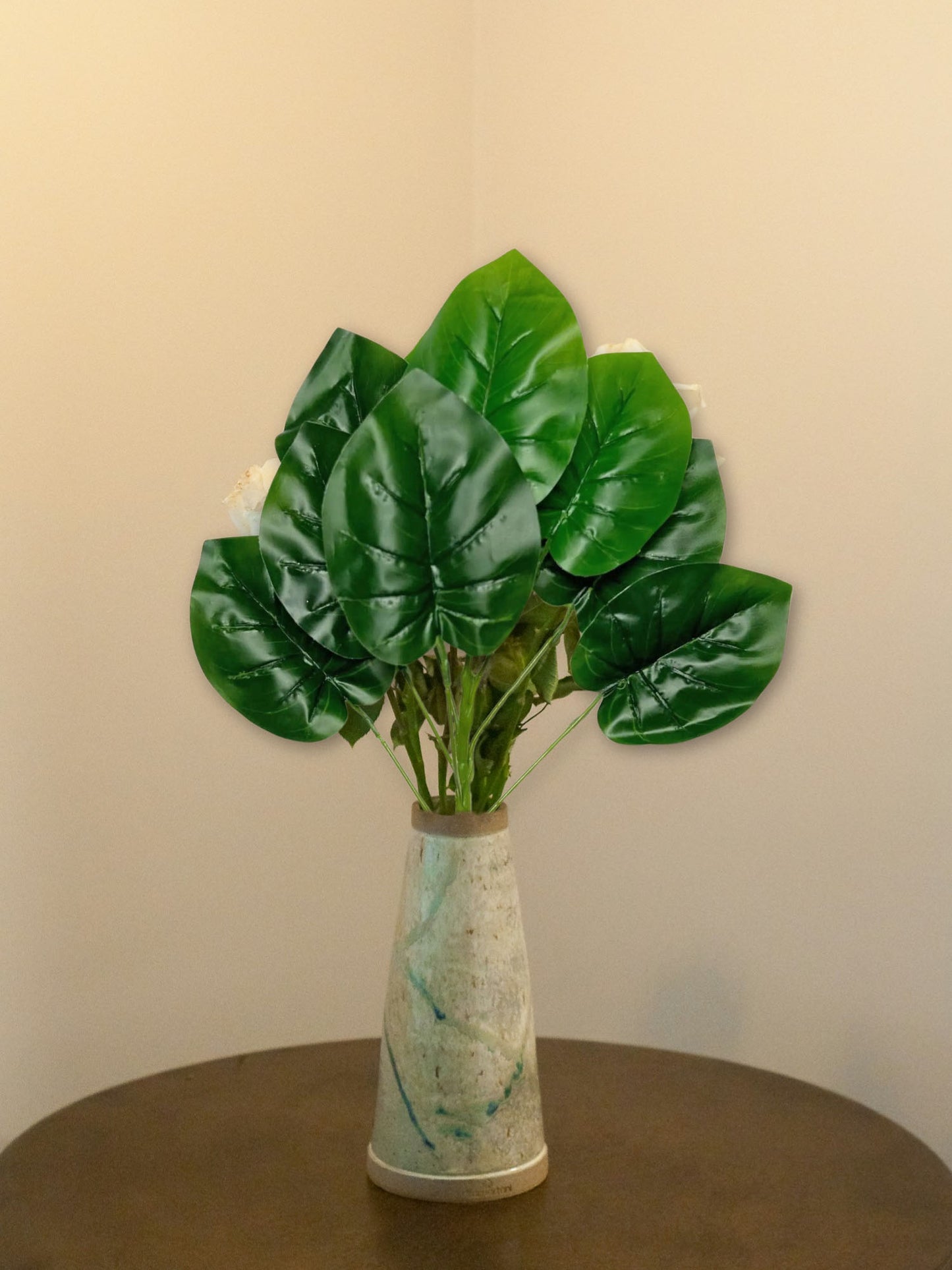 Artificial plants for home decor, big plant leaves bunch for pot/vase, home/office decor, gift, craft, artificial flowers, without vase, Pack of 1 piece, 45 cm height, Green