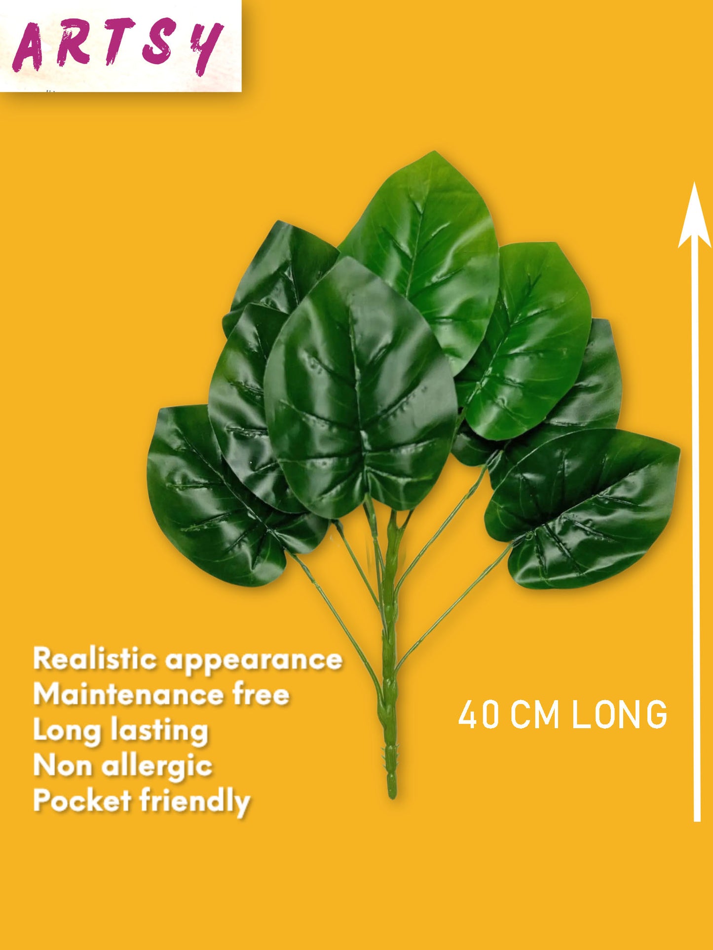 Artificial plants for home decor, big plant leaves bunch for pot/vase, home/office decor, gift, craft, artificial flowers, without vase, Pack of 1 piece, 45 cm height, Green