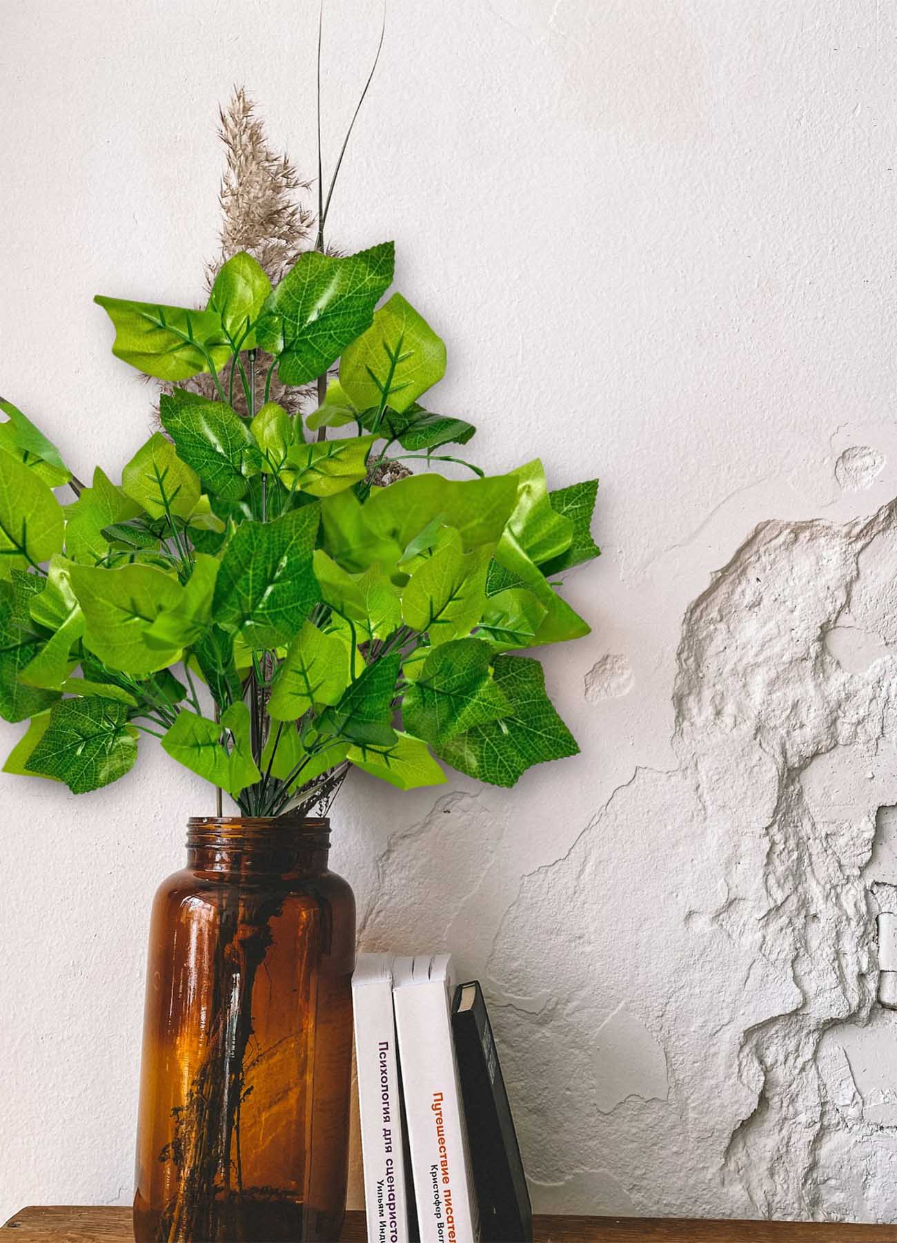 Artificial plants for home decor, maple plant leaves bunch for pot/vase, home/office decor, gift, craft, artificial flowers, without vase, combo pack of 2 pieces, 30 cm height, Green