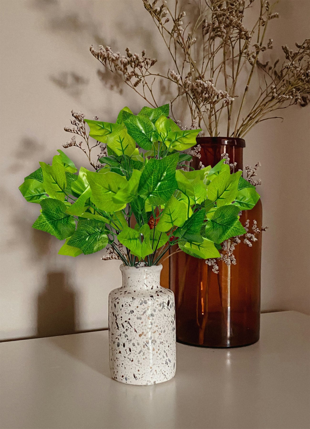 Artificial plants for home decor, maple plant leaves bunch for pot/vase, home/office decor, gift, craft, artificial flowers, without vase, combo pack of 2 pieces, 30 cm height, Green