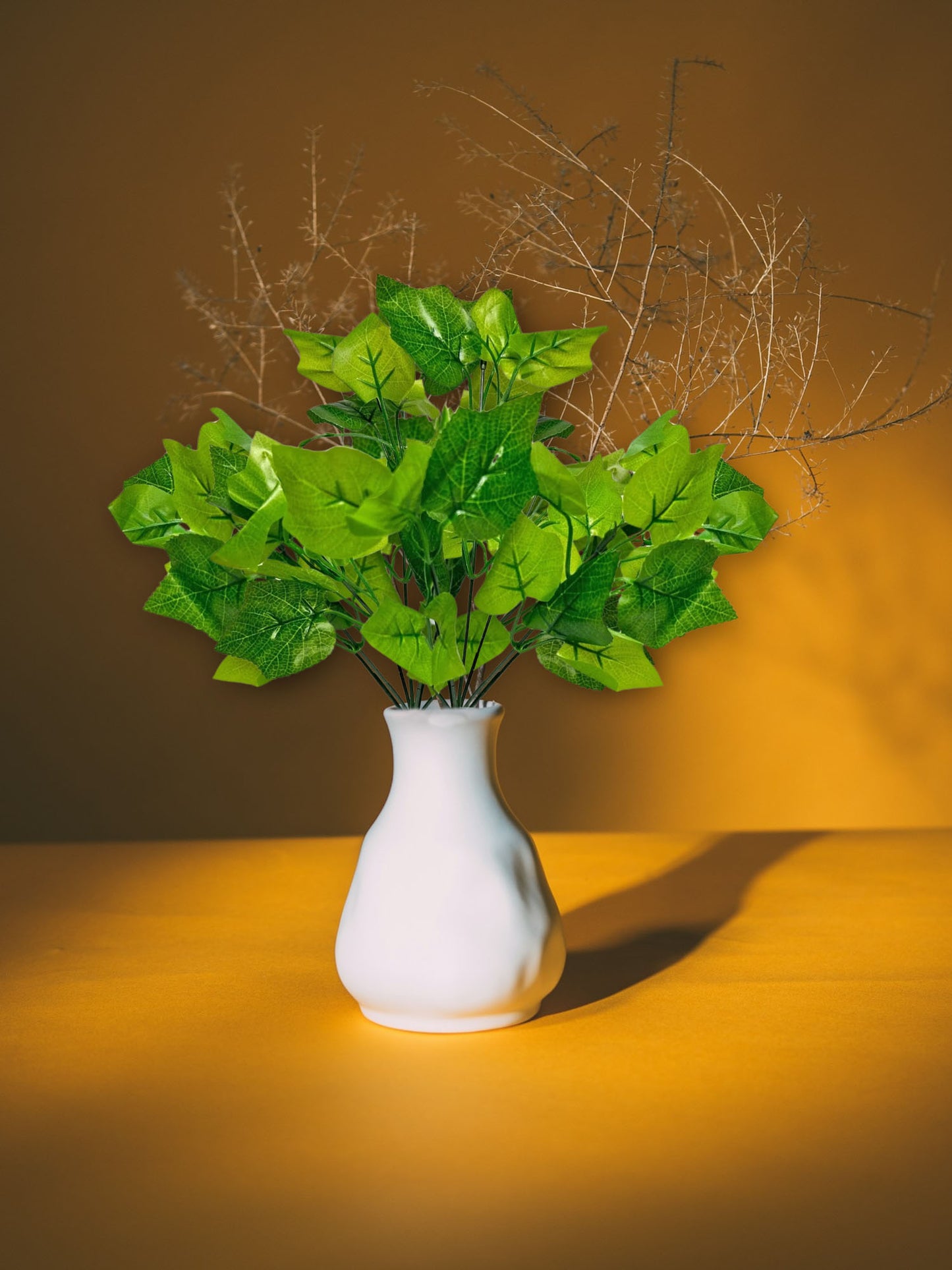 Artificial plants for home decor, maple plant leaves bunch for pot/vase, home/office decor, gift, craft, artificial flowers, without vase, combo pack of 2 pieces, 30 cm height, Green
