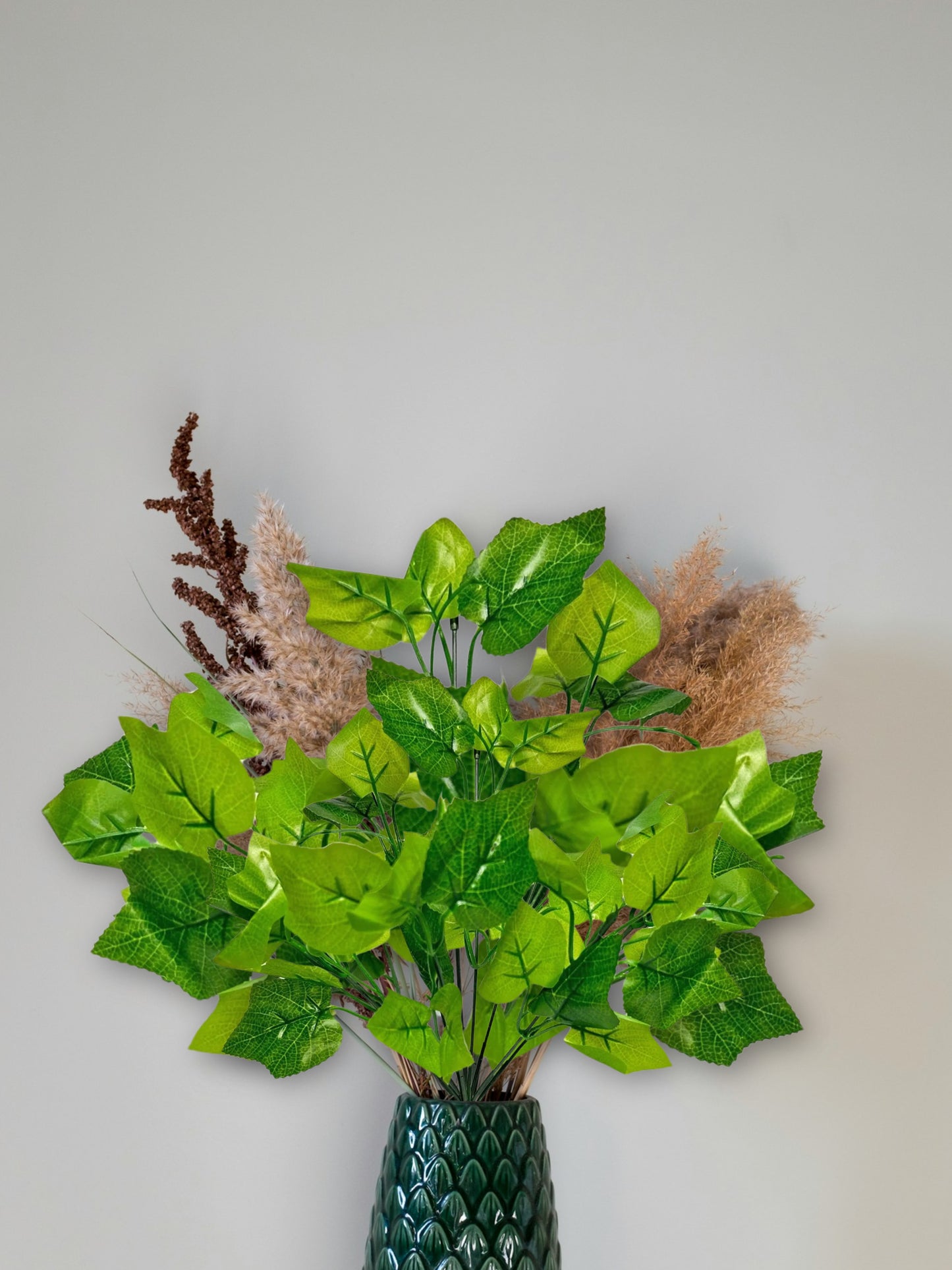 Artificial plants for home decor, maple plant leaves bunch for pot/vase, home/office decor, gift, craft, artificial flowers, without vase, combo pack of 2 pieces, 30 cm height, Green