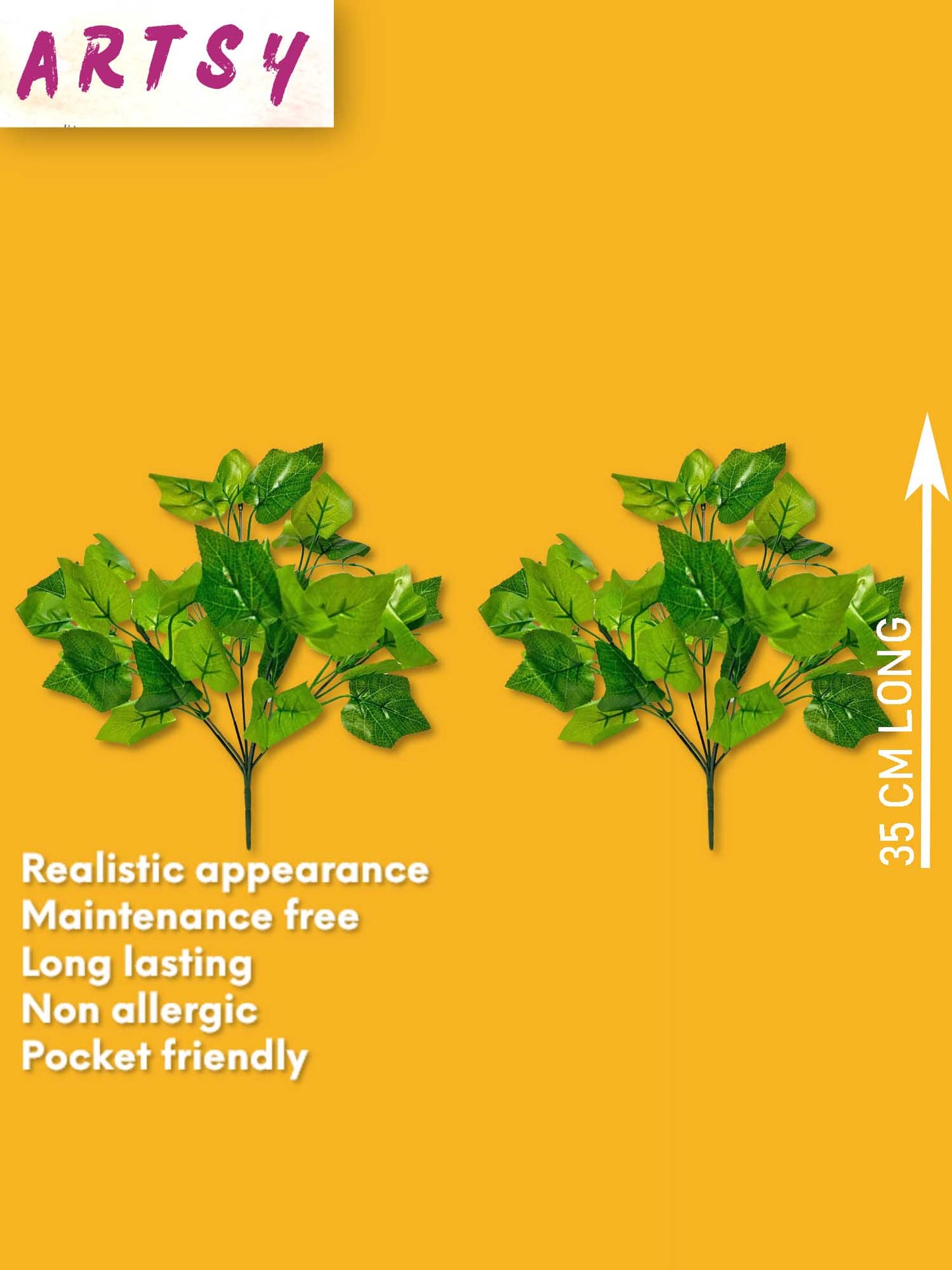 Artificial plants for home decor, maple plant leaves bunch for pot/vase, home/office decor, gift, craft, artificial flowers, without vase, combo pack of 2 pieces, 30 cm height, Green
