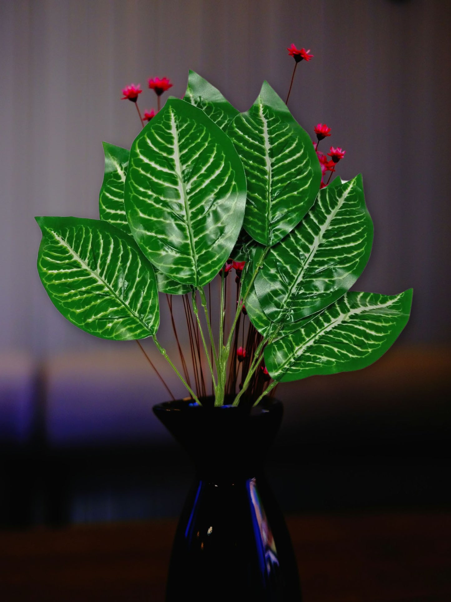 Artificial plants for home decor, big plant leaves bunch for pot/vase, home/office decor, gift, craft, artificial flowers, without vase, Pack of 1 piece, 45 cm height, Green white
