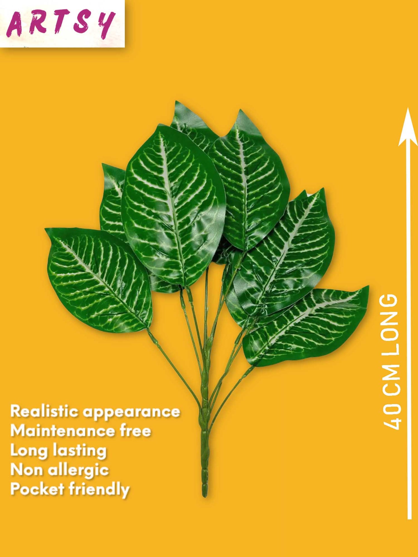 Artificial plants for home decor, big plant leaves bunch for pot/vase, home/office decor, gift, craft, artificial flowers, without vase, Pack of 1 piece, 45 cm height, Green white