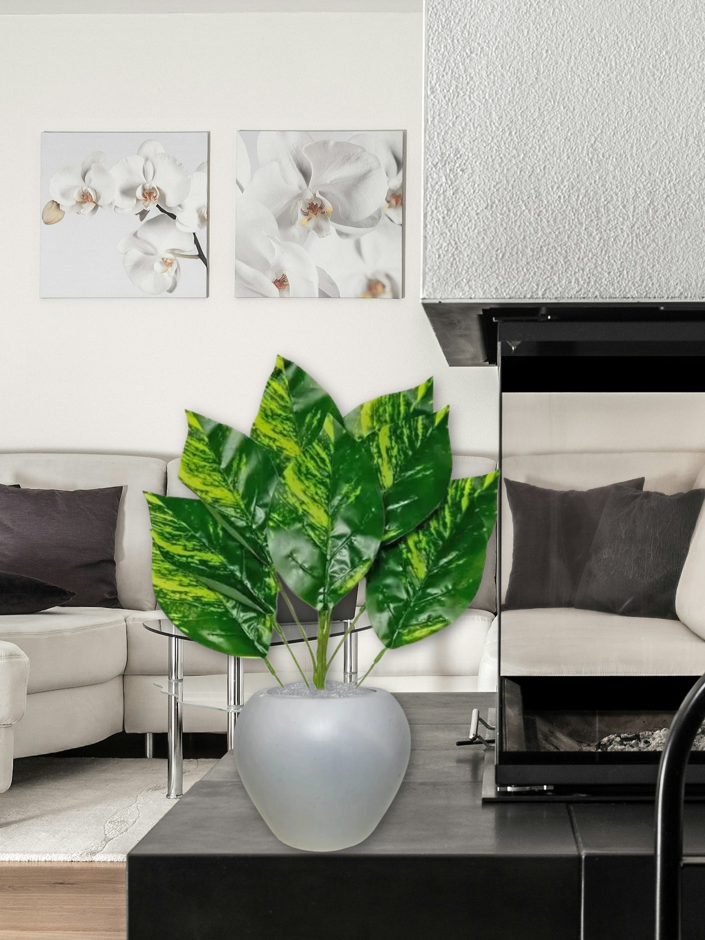 Artificial plants for home decor, big size plant leaves bunch with pot for home/office decor, gift, craft, artificial flowers, 40 cm height, pack of 1 piece, Yellow green
