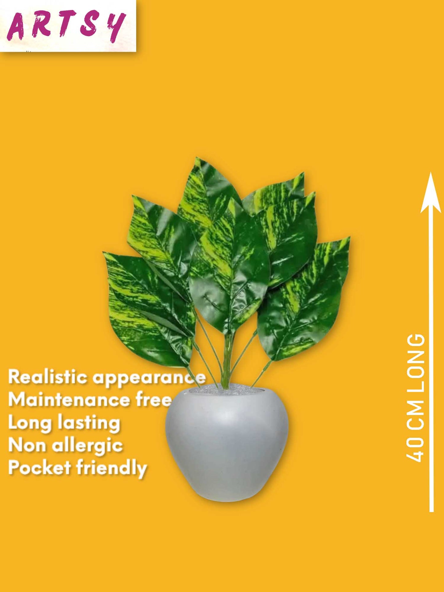 Artificial plants for home decor, big size plant leaves bunch with pot for home/office decor, gift, craft, artificial flowers, 40 cm height, pack of 1 piece, Yellow green