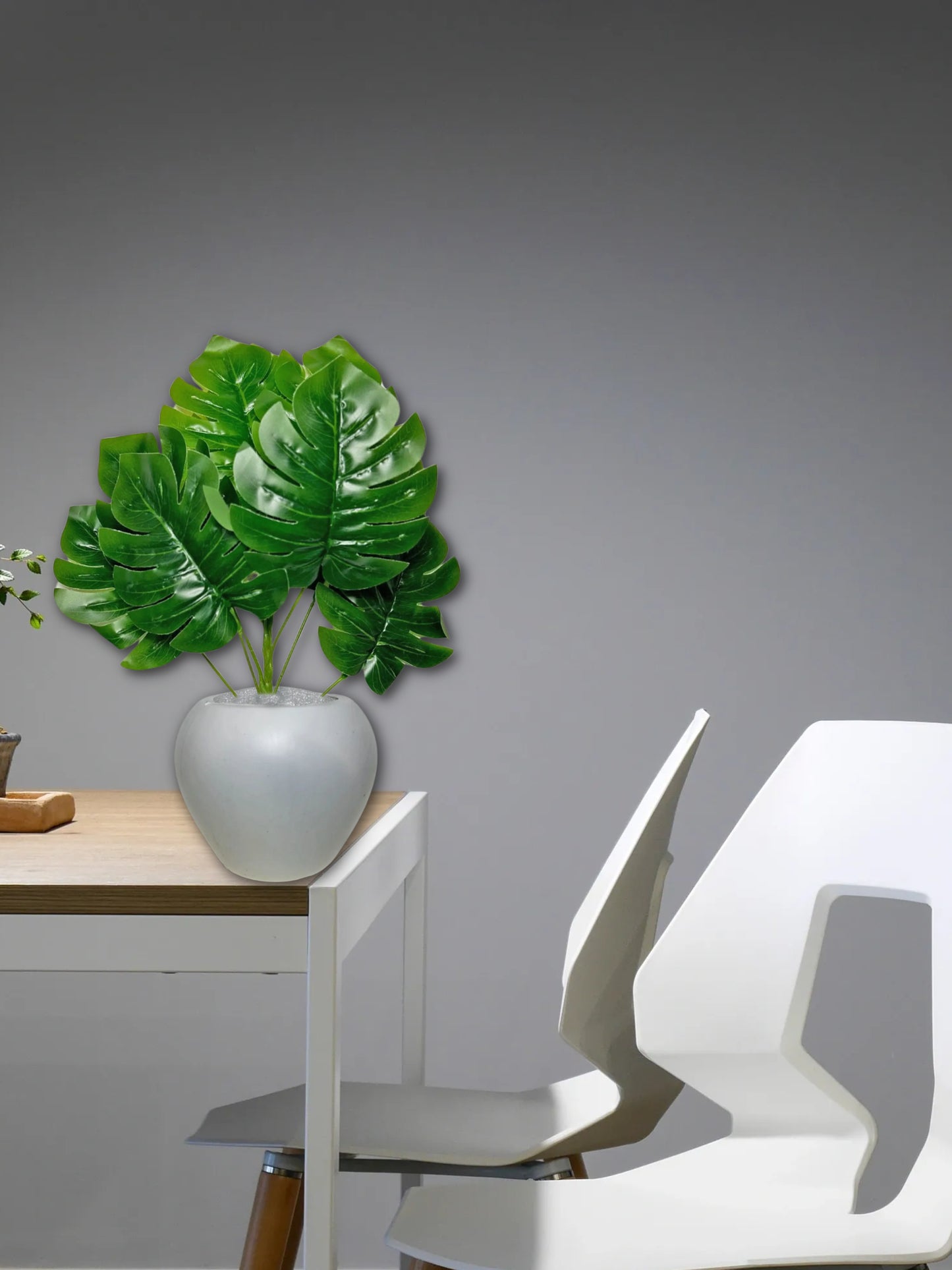 Artificial plants for home decor, big size plant leaves bunch with pot for home/office decor, gift, craft, artificial flowers, 40 cm height, pack of 1 piece, Monstera green