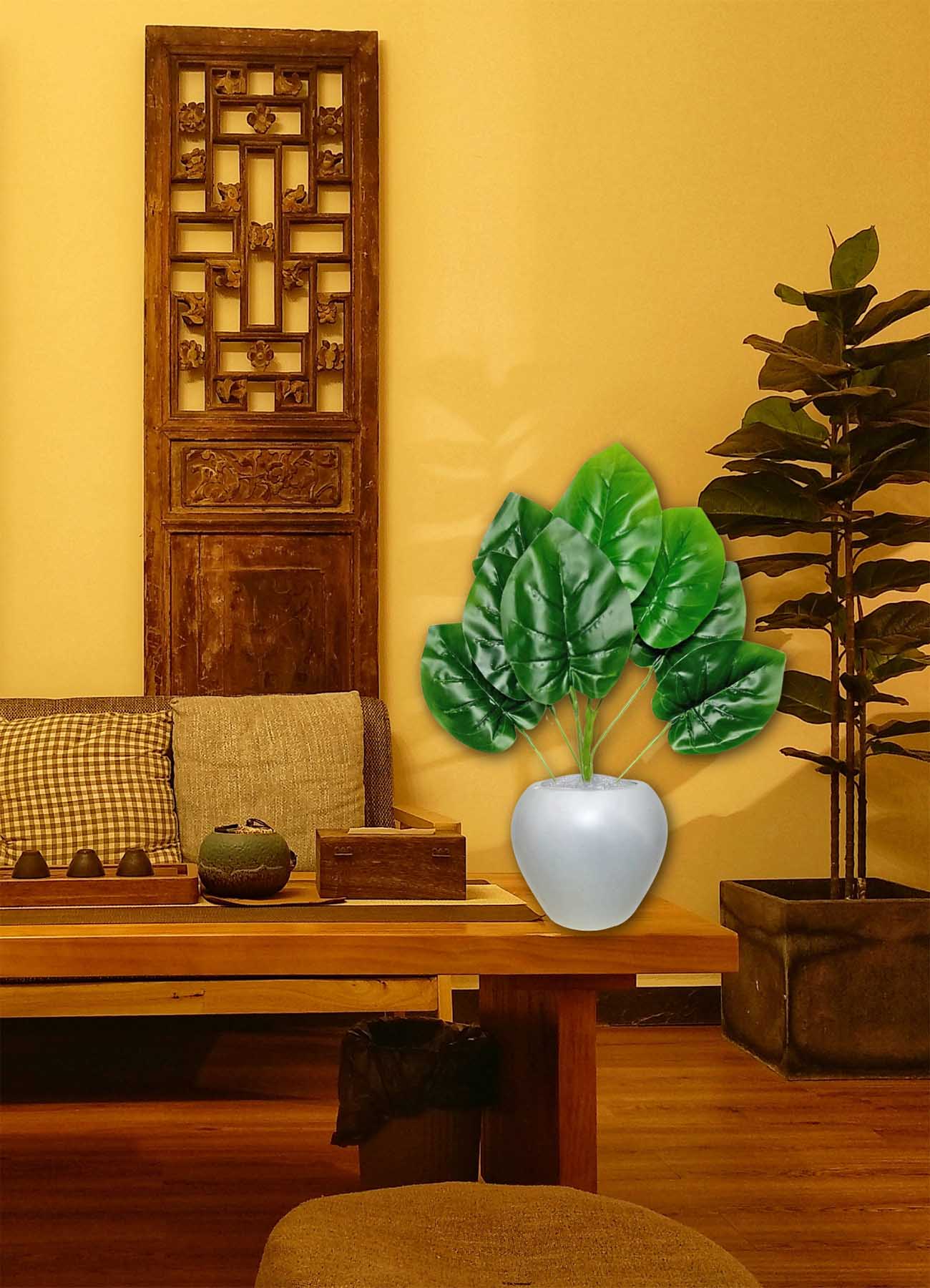 Artificial plants for home decor, big size plant leaves bunch with pot for home/office decor, gift, craft, artificial flowers, 40 cm height, pack of 1 piece, Green