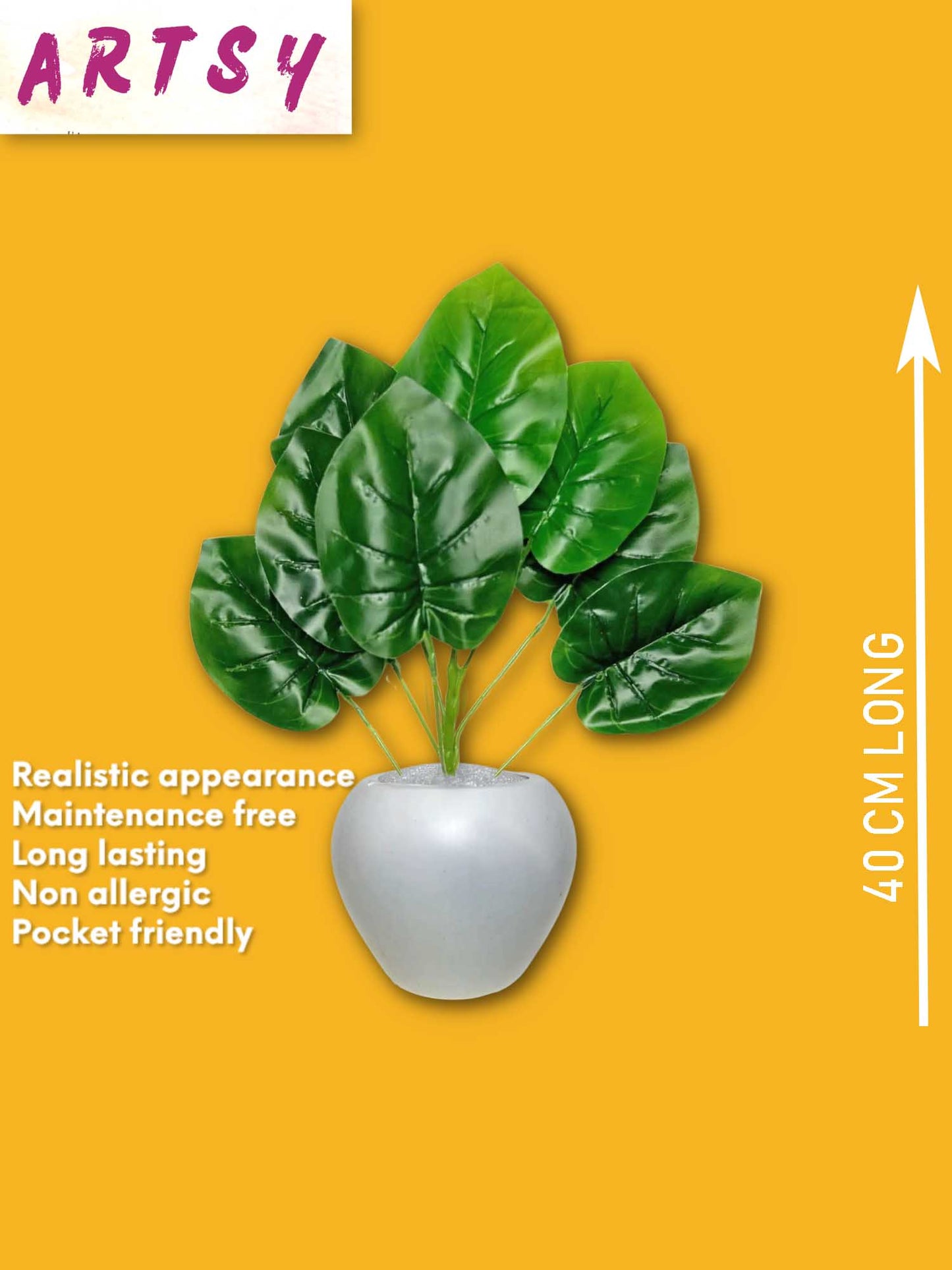 Artificial plants for home decor, big size plant leaves bunch with pot for home/office decor, gift, craft, artificial flowers, 40 cm height, pack of 1 piece, Green