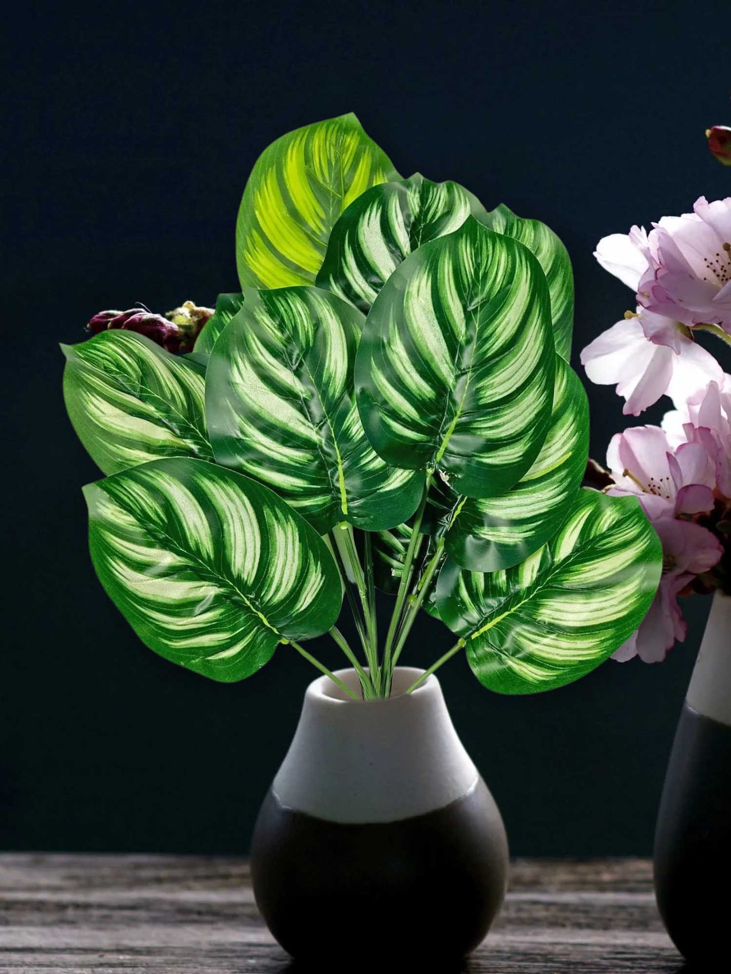 Artificial plants for home decor, big Monsters plant leaves bunch for pot/vase, office decor, gift, craft, artificial flowers, without vase, 12 branches each, 1 piece, 45 cm height, Multi