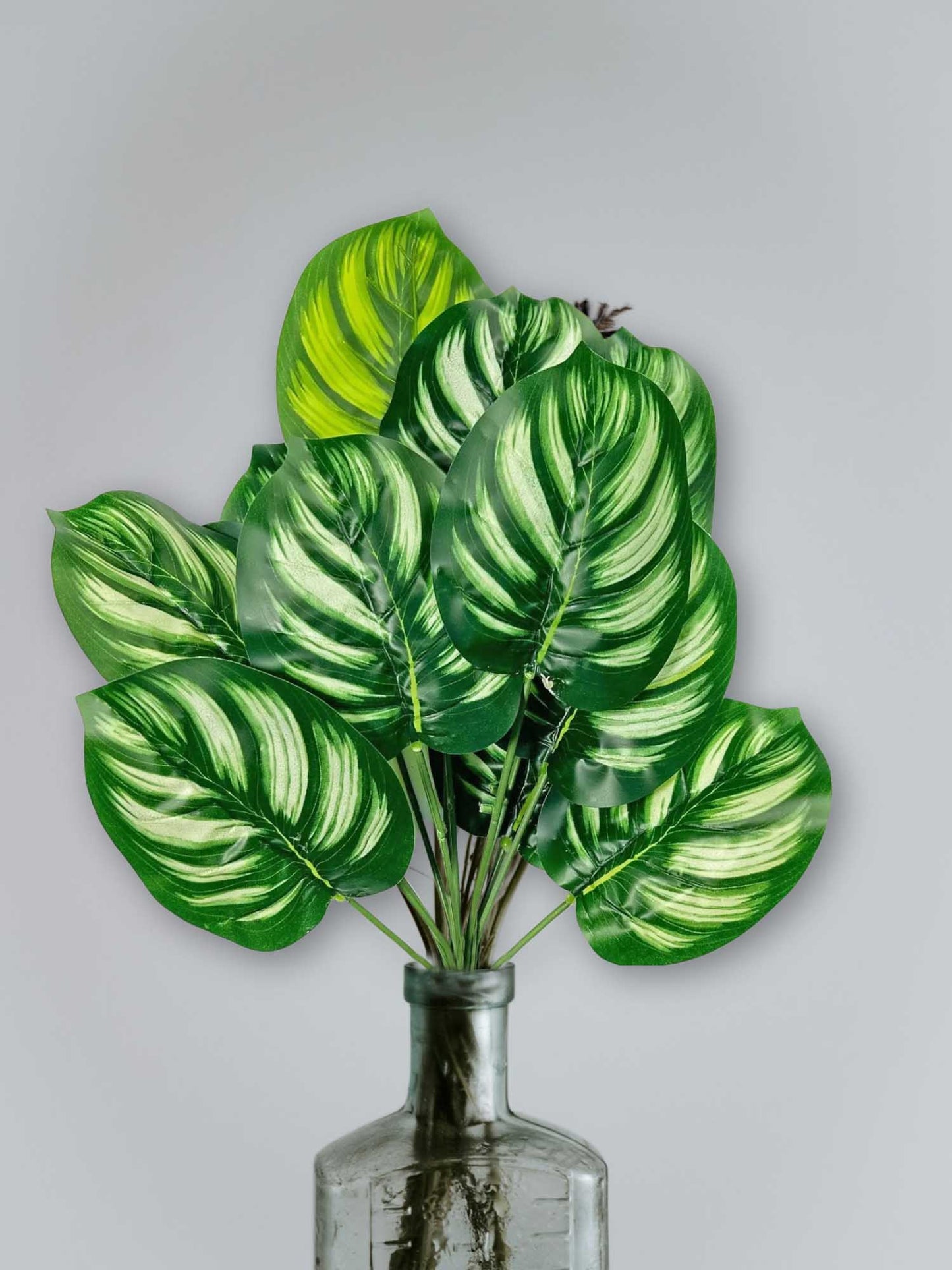 Artificial plants for home decor, big Monsters plant leaves bunch for pot/vase, office decor, gift, craft, artificial flowers, without vase, 12 branches each, 1 piece, 45 cm height, Multi