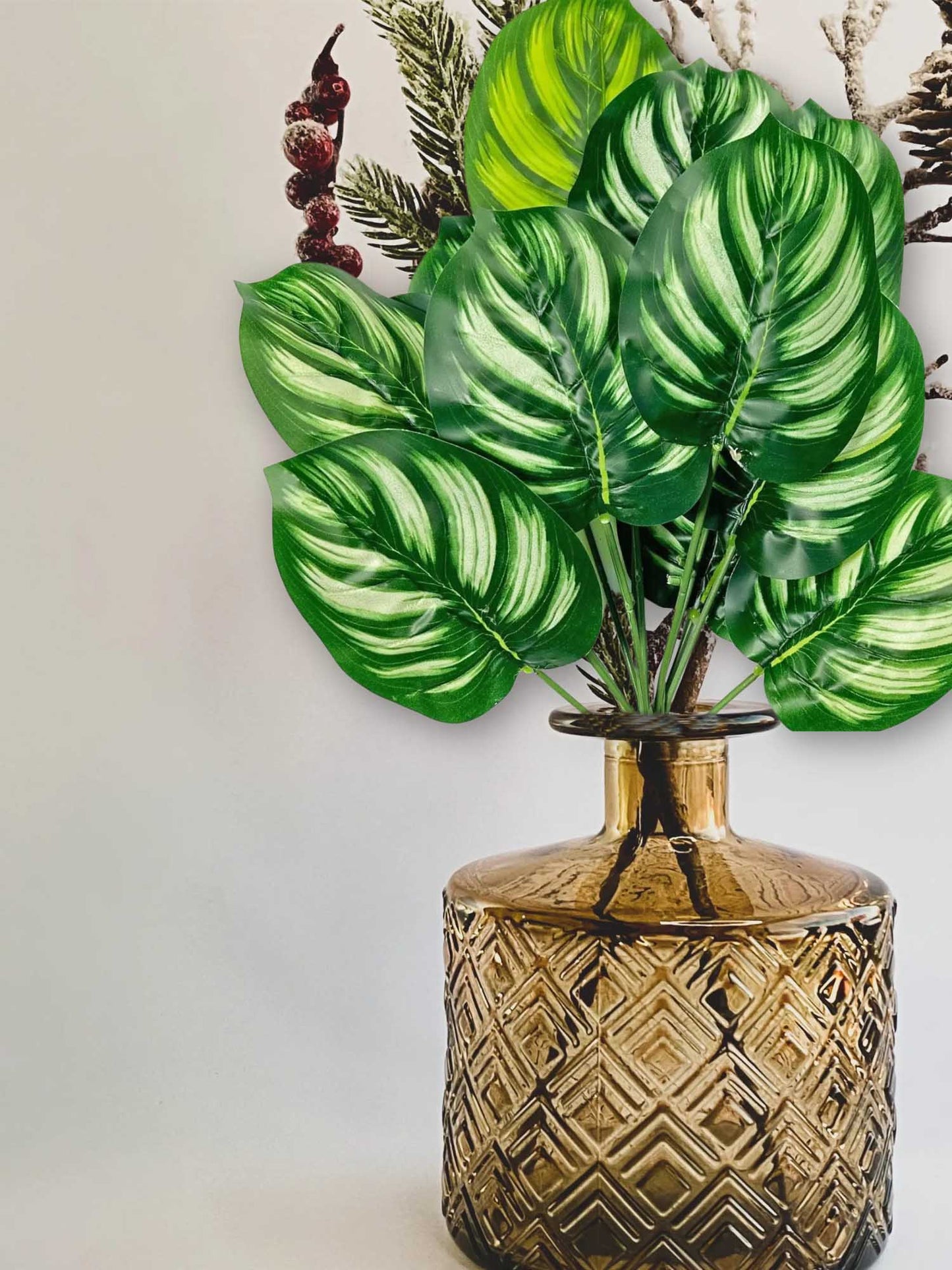Artificial plants for home decor, big Monsters plant leaves bunch for pot/vase, office decor, gift, craft, artificial flowers, without vase, 12 branches each, 1 piece, 45 cm height, Multi