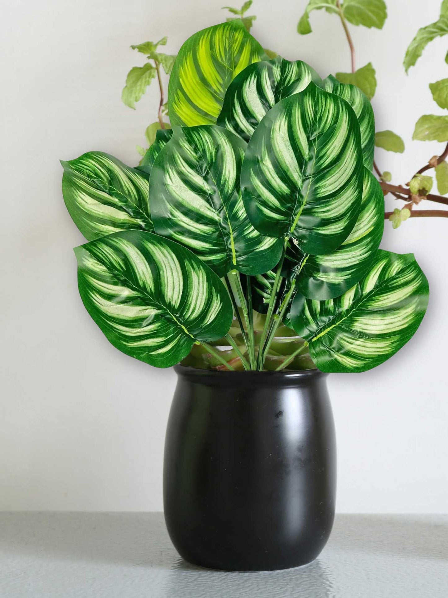 Artificial plants for home decor, big Monsters plant leaves bunch for pot/vase, office decor, gift, craft, artificial flowers, without vase, 12 branches each, 1 piece, 45 cm height, Multi