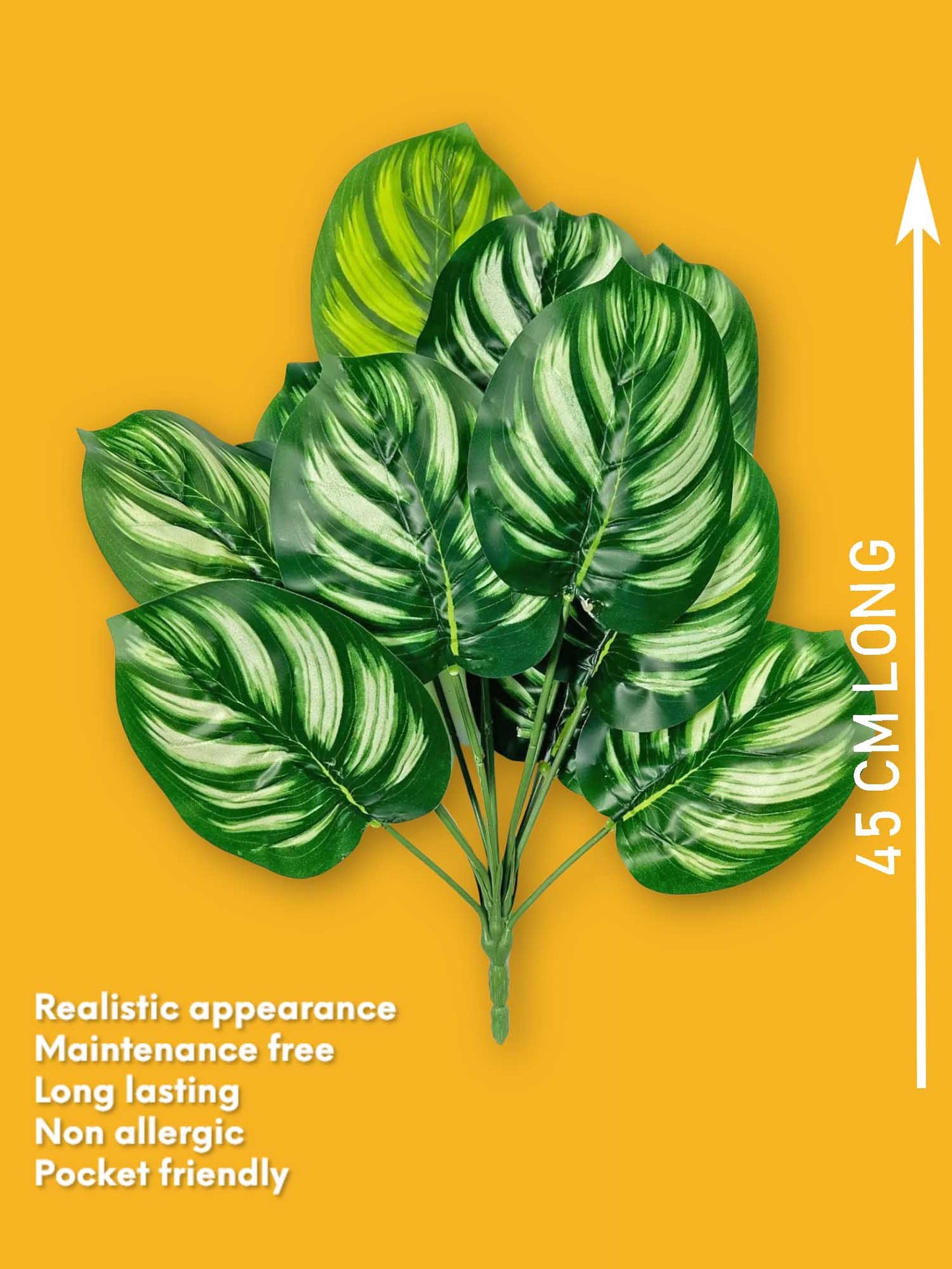 Artificial plants for home decor, big Monsters plant leaves bunch for pot/vase, office decor, gift, craft, artificial flowers, without vase, 12 branches each, 1 piece, 45 cm height, Multi
