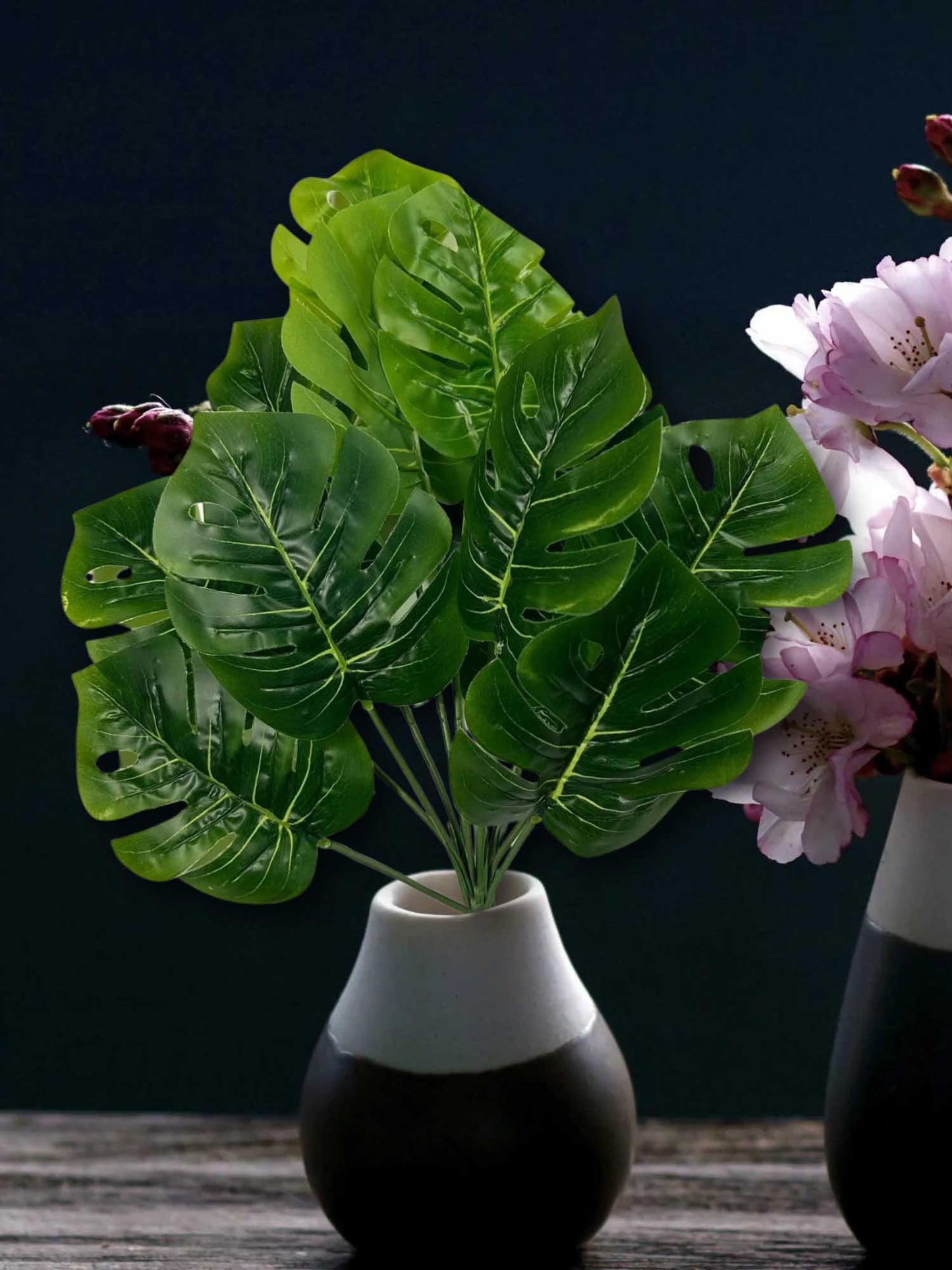 Artificial plants for home decor, big Monsters leaves bunch for pot/vase, home/office decor, gift, craft, artificial flowers, without vase, 12 branches each, 1 piece, 45 cm height, green