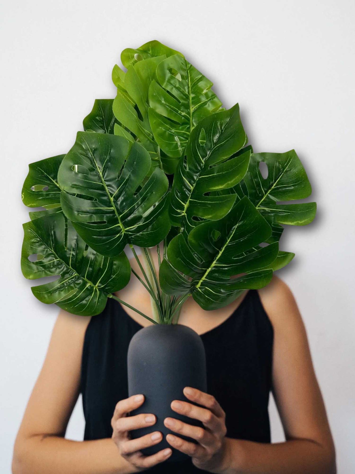 Artificial plants for home decor, big Monsters leaves bunch for pot/vase, home/office decor, gift, craft, artificial flowers, without vase, 12 branches each, 1 piece, 45 cm height, green