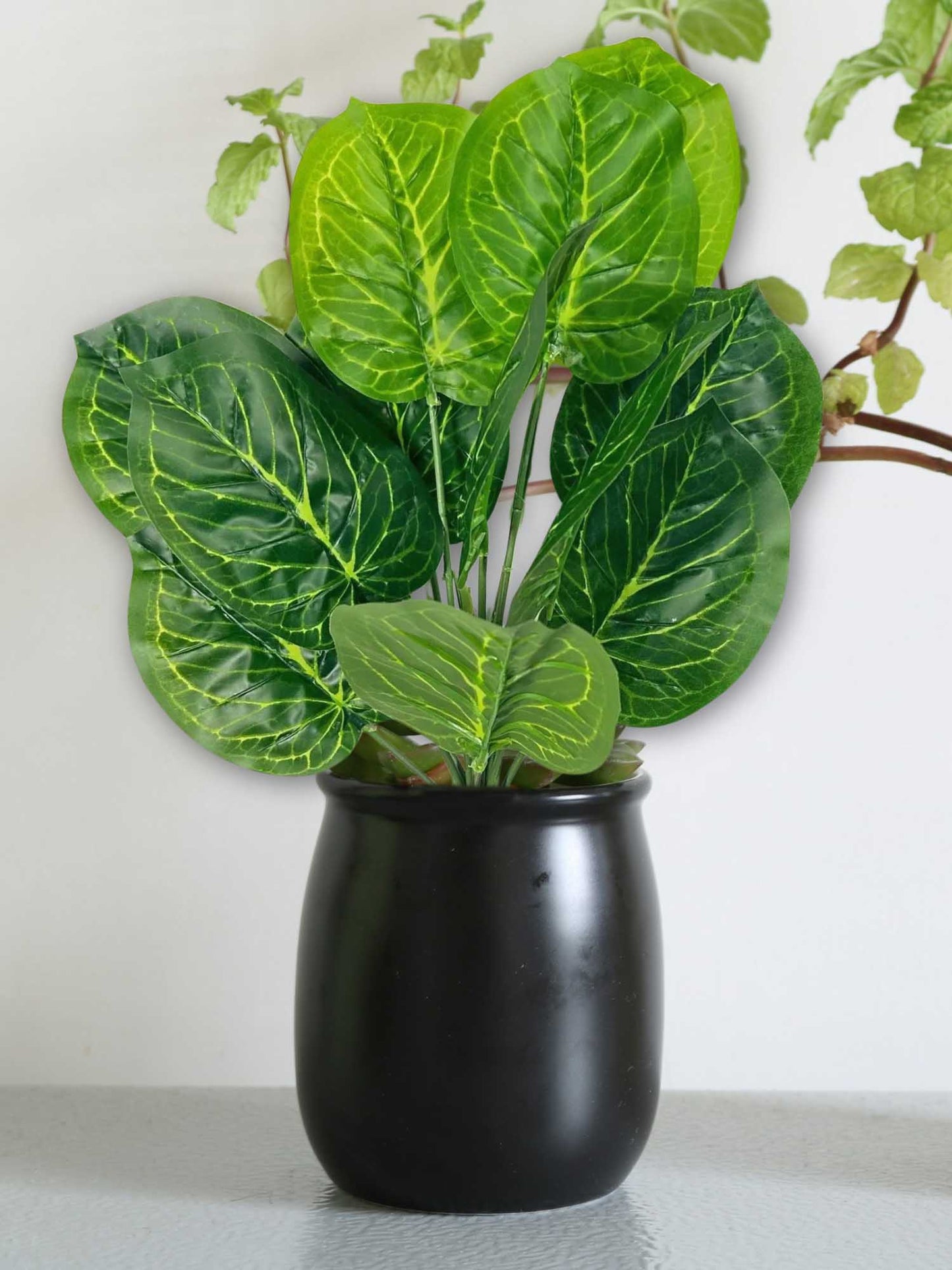 Artificial plants for home decor, big Monsters plant leaves bunch for pot/vase, office decor, gift, craft, artificial flowers, without vase, 12 branches each, 1 piece, 45 cm height, Light green
