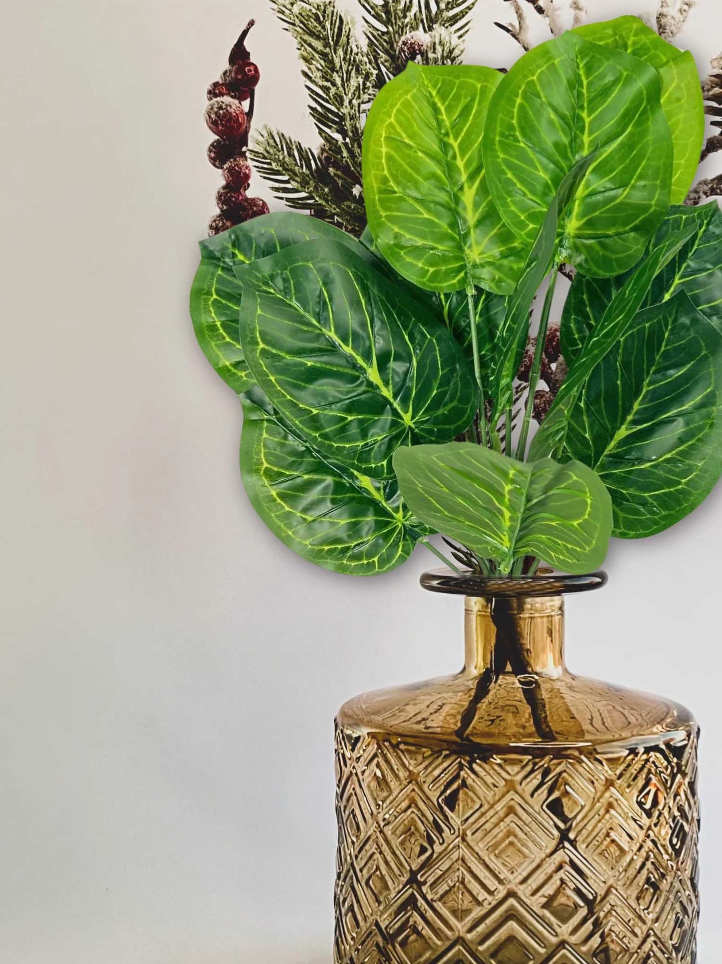 Artificial plants for home decor, big Monsters plant leaves bunch for pot/vase, office decor, gift, craft, artificial flowers, without vase, 12 branches each, 1 piece, 45 cm height, Light green