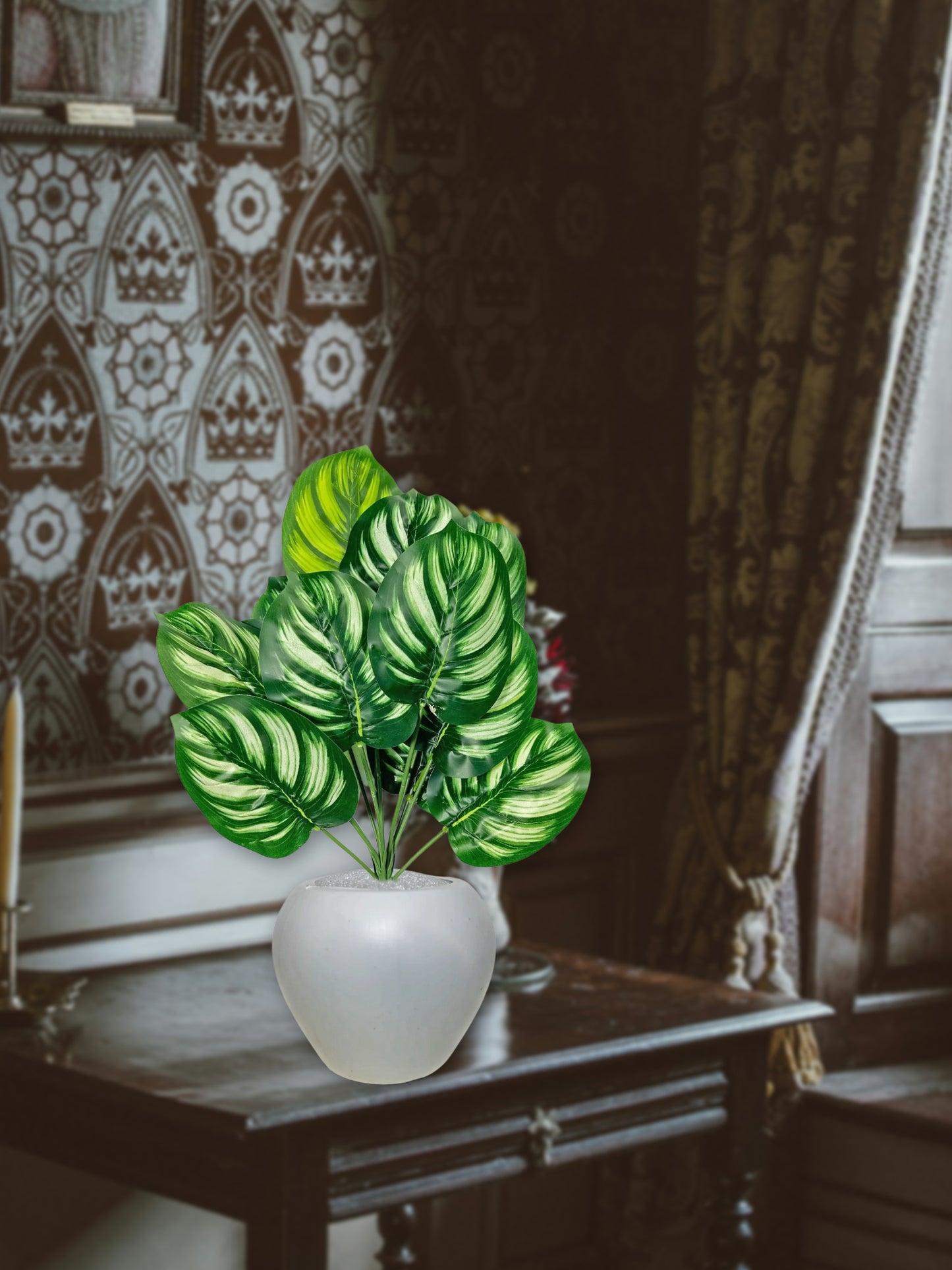 Artificial plants for home decor, big size monstera plant leaves bunch with pot for home/office decor, gift, craft, artificial flowers, combo with pot 45 cm height, pack of 1 piece, Multi