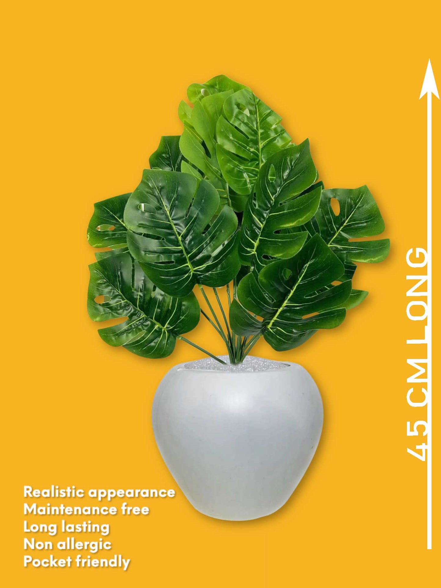 Artificial plants for home decor, big size monstera plant leaves bunch with pot for home/office decor, gift, craft, artificial flowers, combo with pot 45 cm height, 1 piece