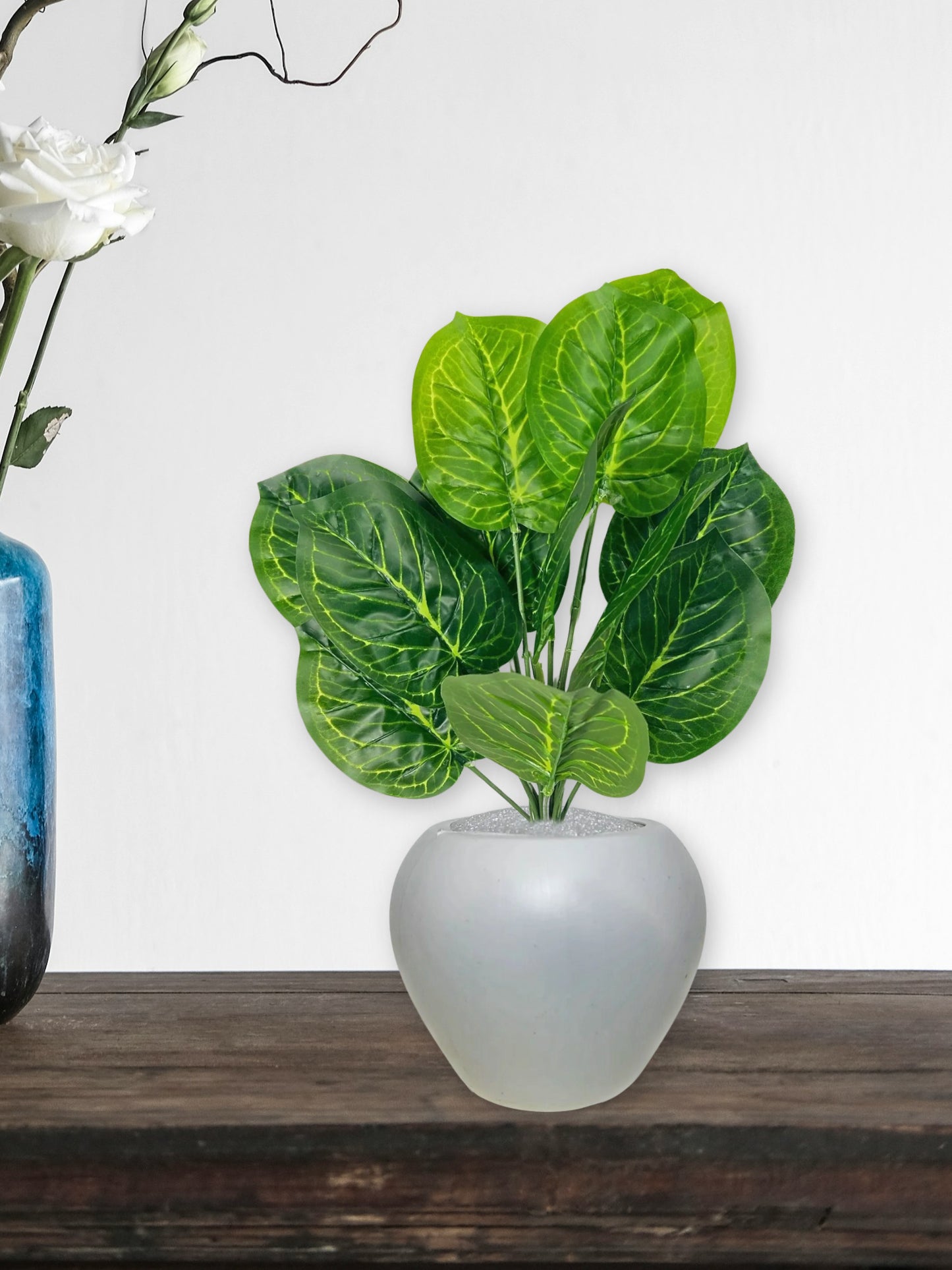 Artificial plants for home decor, big size monstera plant leaves bunch with pot for home/office decor, gift, craft, artificial flowers, combo with pot 45 cm height, pack of 1 piece, light green