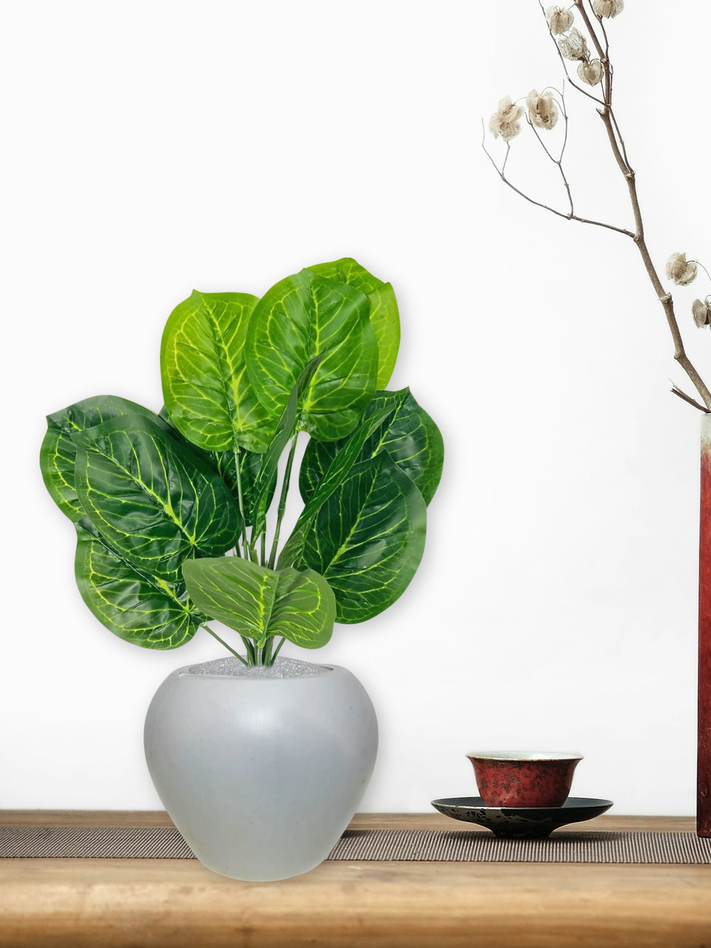 Artificial plants for home decor, big size monstera plant leaves bunch with pot for home/office decor, gift, craft, artificial flowers, combo with pot 45 cm height, pack of 1 piece, light green