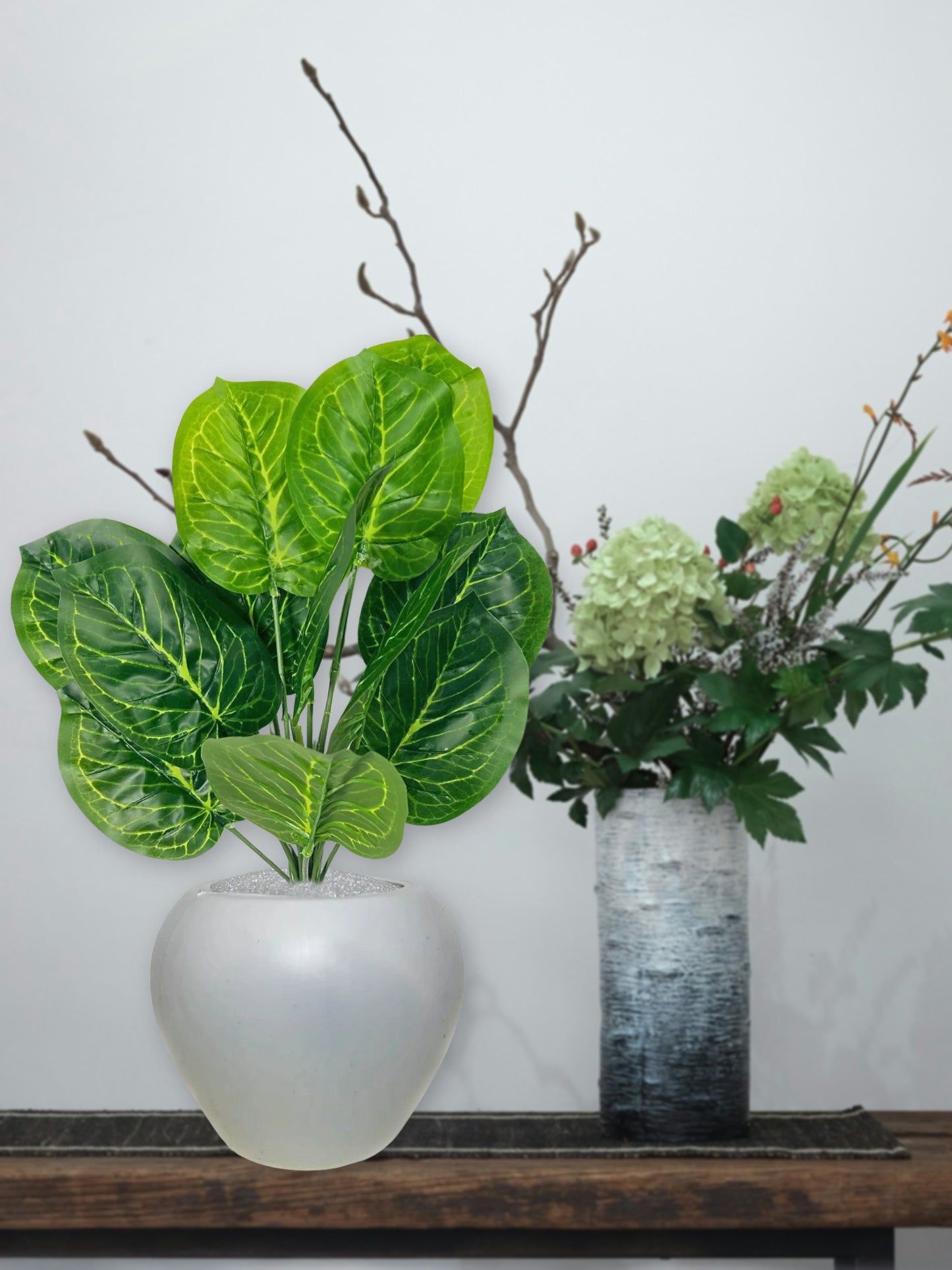 Artificial plants for home decor, big size monstera plant leaves bunch with pot for home/office decor, gift, craft, artificial flowers, combo with pot 45 cm height, pack of 1 piece, light green