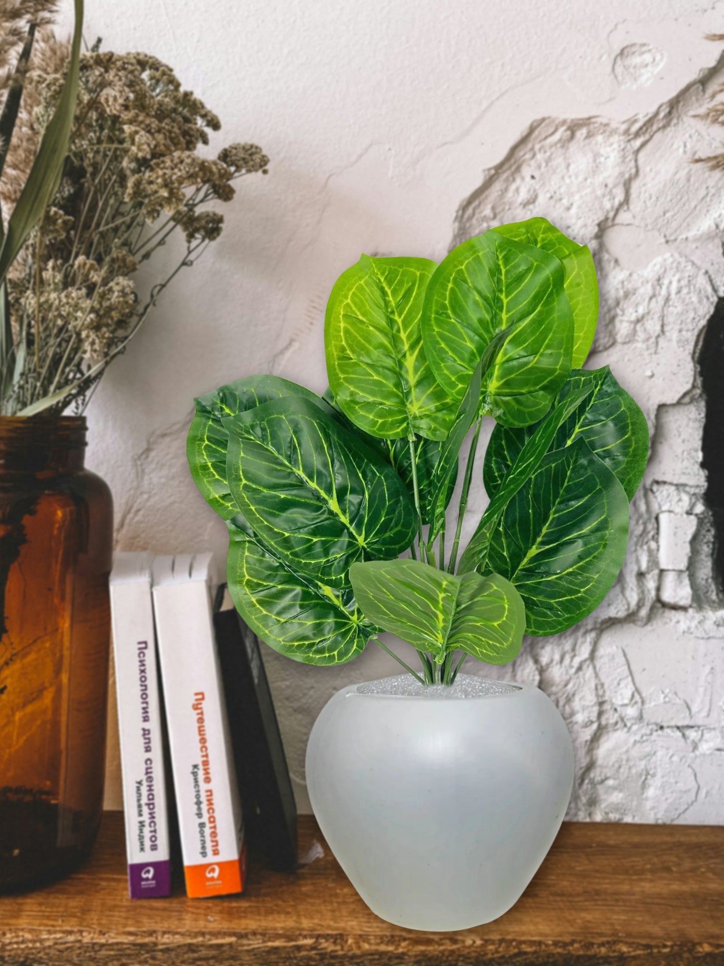 Artificial plants for home decor, big size monstera plant leaves bunch with pot for home/office decor, gift, craft, artificial flowers, combo with pot 45 cm height, pack of 1 piece, light green