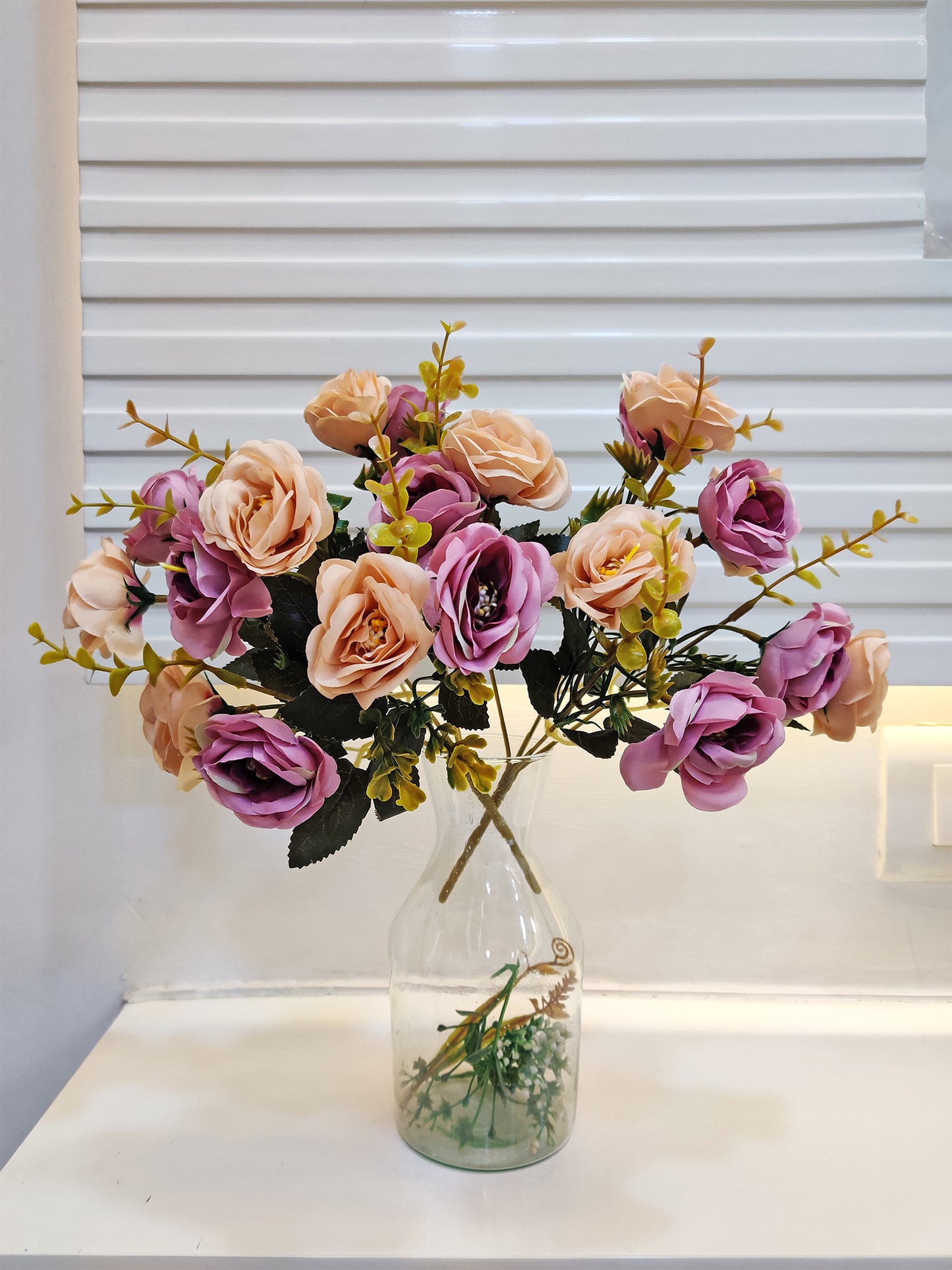 Artificial Flowers for decoration peony rose flower bunch for vase/pot, home/office decor, gift, artificial plant, Craft, Without Vase, Pack of 2 piece, Purple, 35 cm height