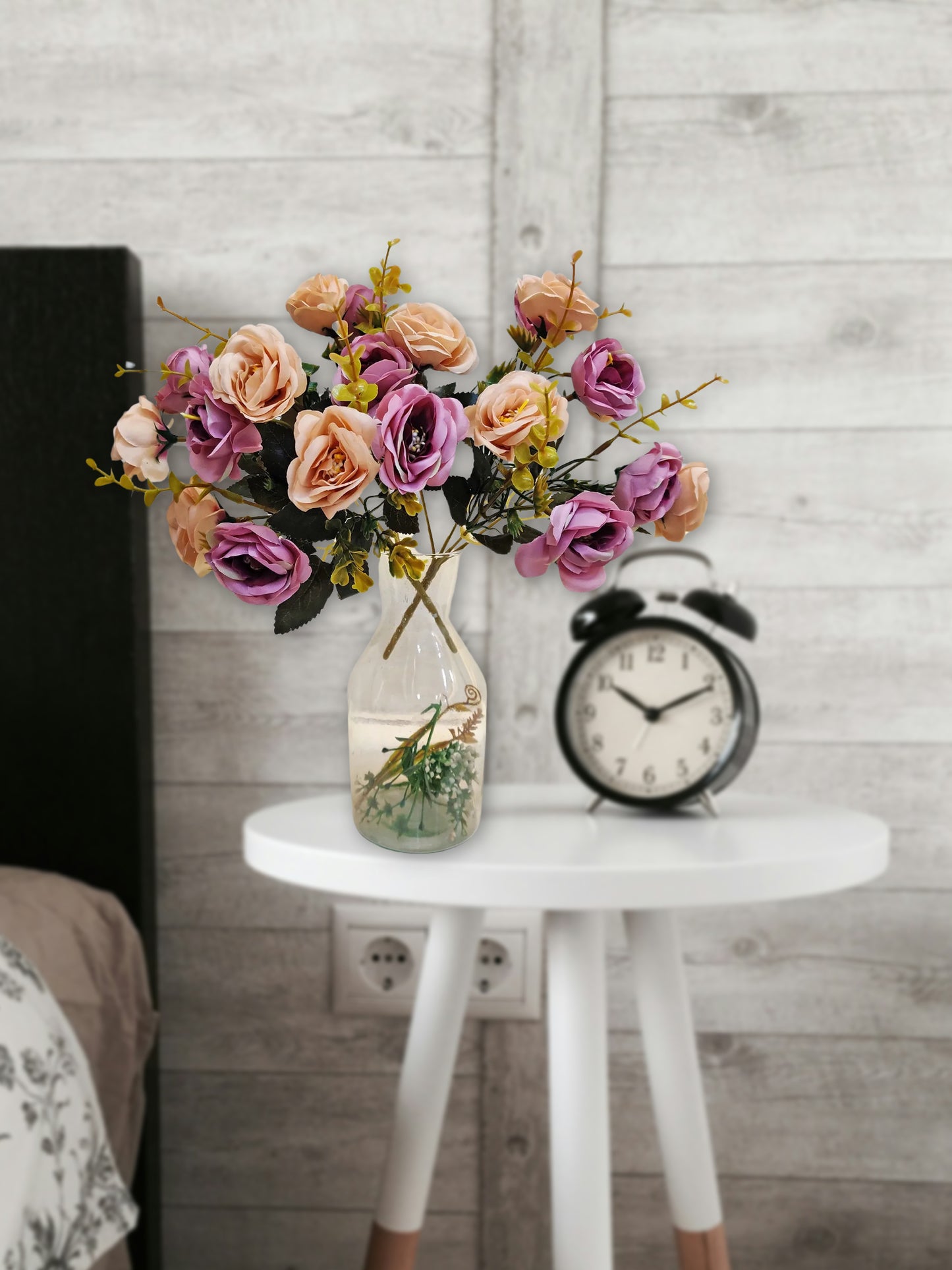 Artificial Flowers for decoration peony rose flower bunch for vase/pot, home/office decor, gift, artificial plant, Craft, Without Vase, Pack of 2 piece, Purple, 35 cm height