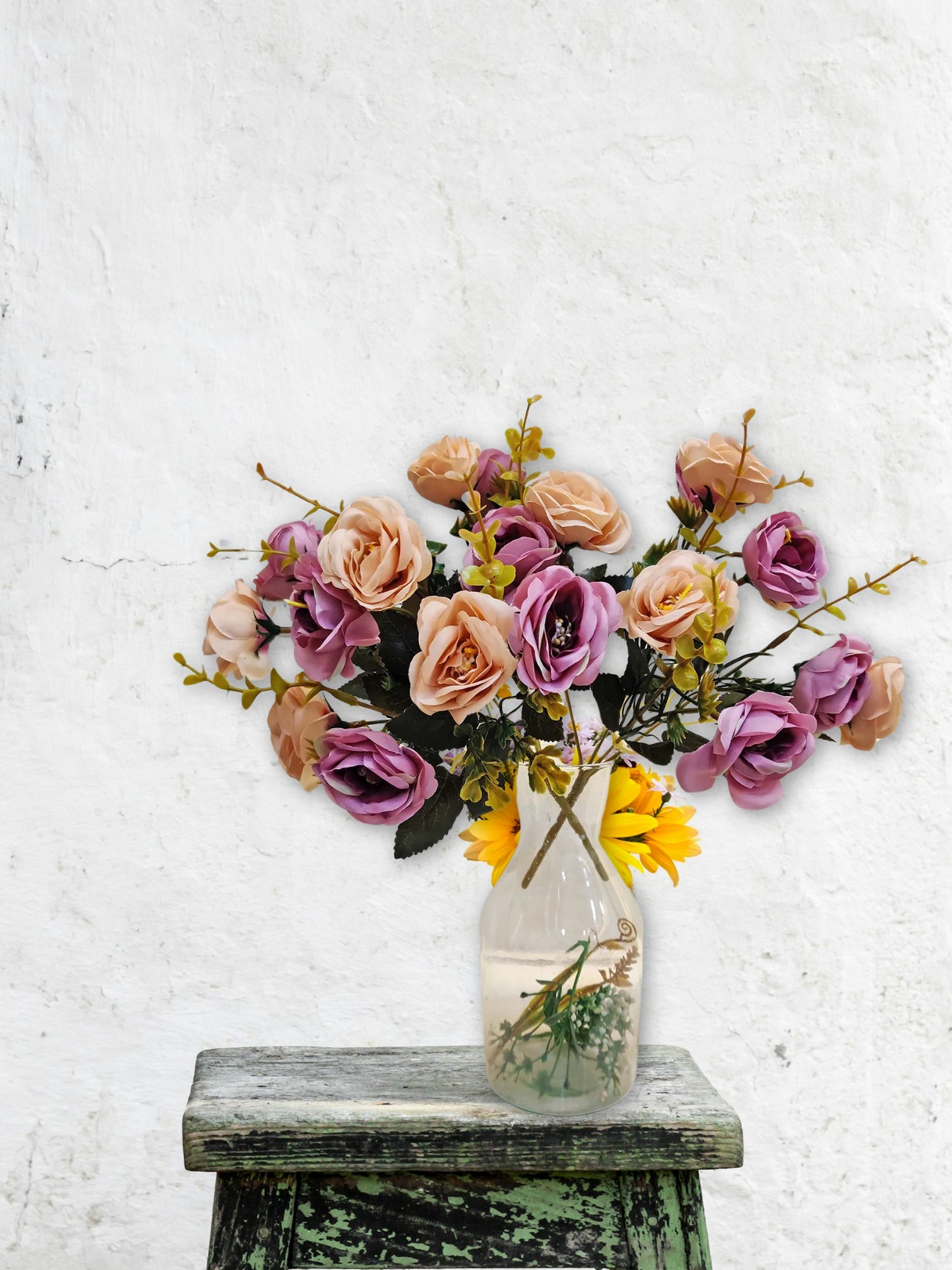 Artificial Flowers for decoration peony rose flower bunch for vase/pot, home/office decor, gift, artificial plant, Craft, Without Vase, Pack of 2 piece, Purple, 35 cm height