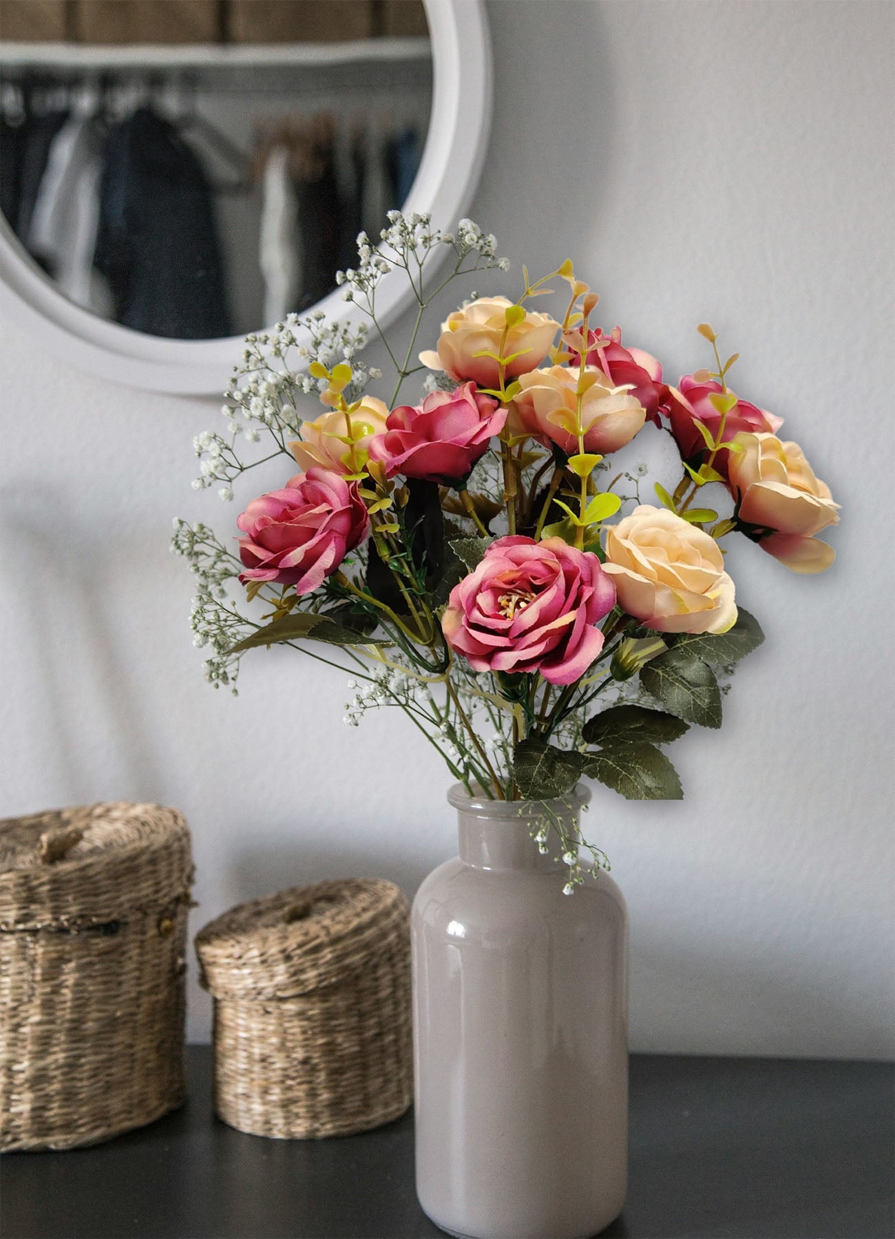 Artificial Flowers for Decoration Peony Rose Flower Bunch for vase/Pot, Home/Office Decor, Gift, Artificial Plant, Craft, Without Vase, Pack of 1 Piece, Multi