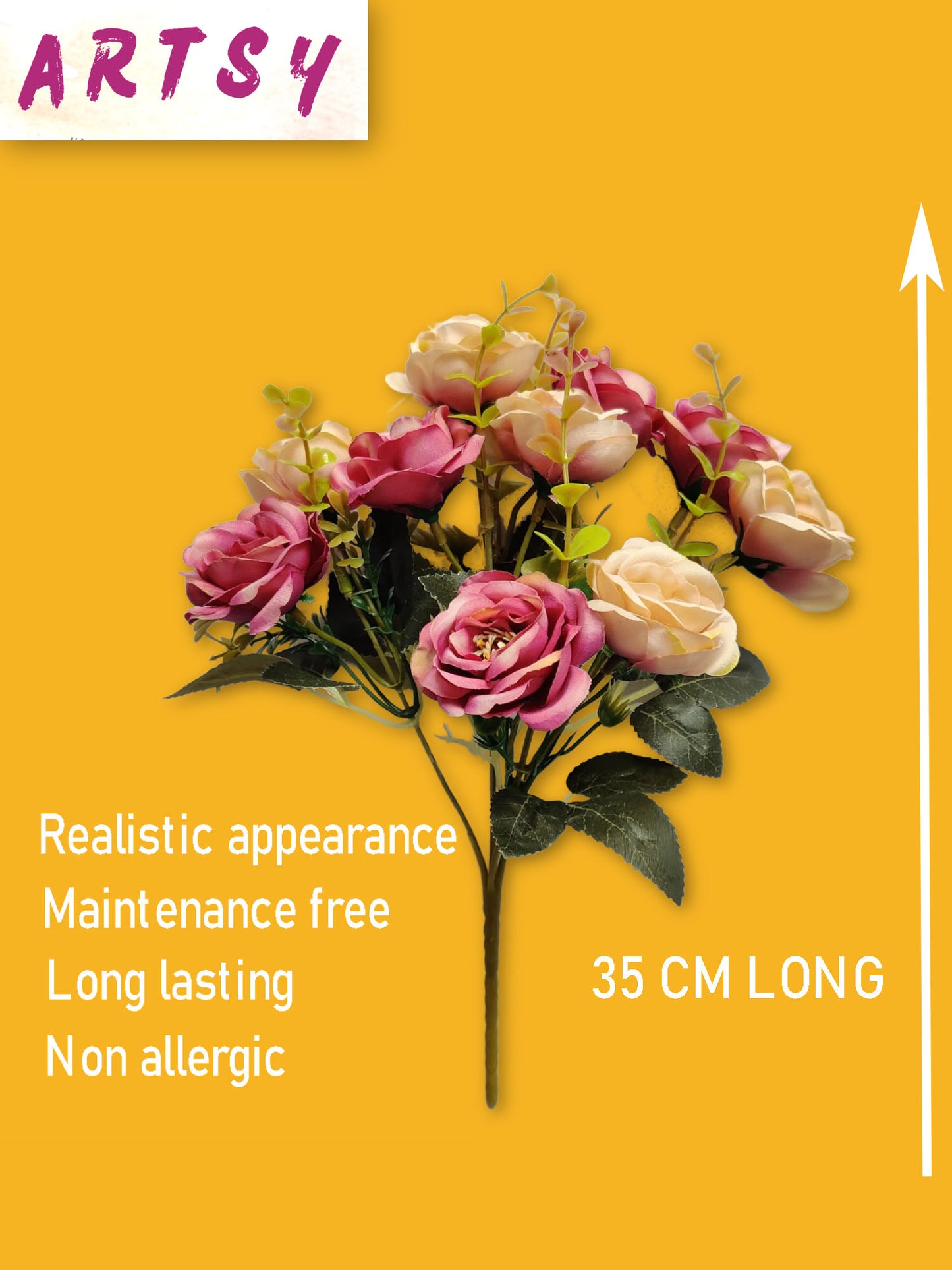 Artificial Flowers for Decoration Peony Rose Flower Bunch for vase/Pot, Home/Office Decor, Gift, Artificial Plant, Craft, Without Vase, Pack of 1 Piece, Multi